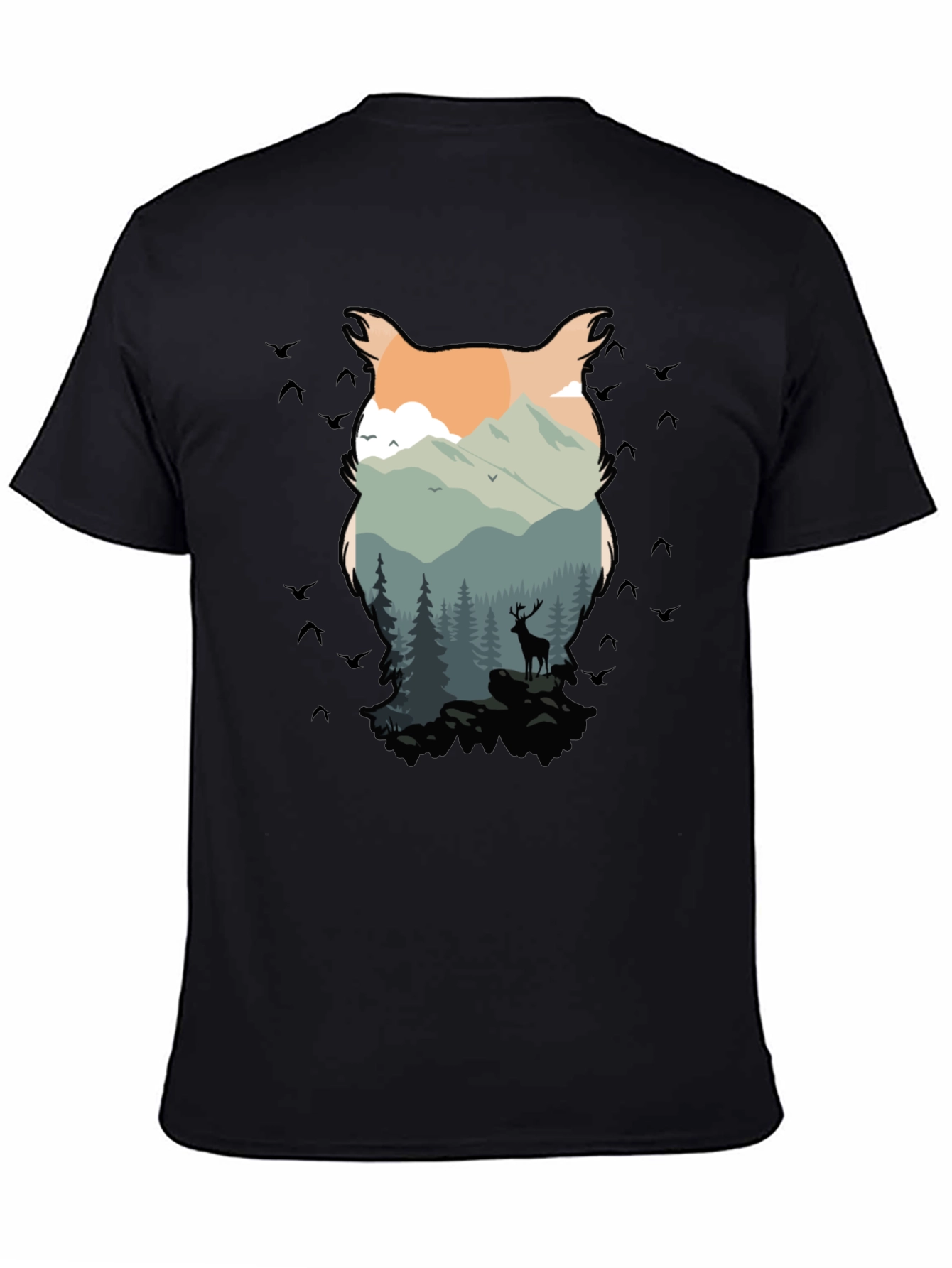Nature Owl Graphic Black T-Shirt