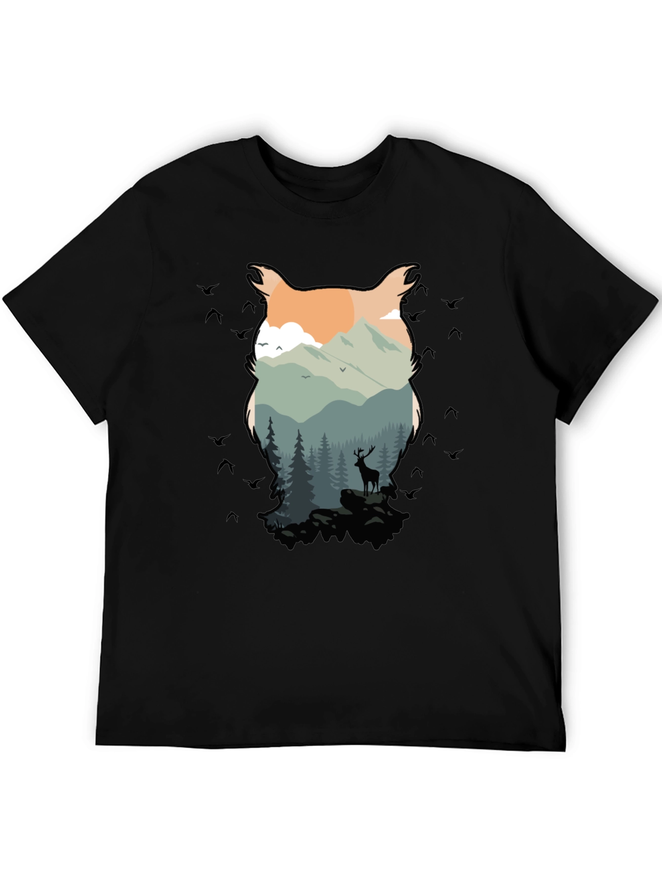 Nature Owl Graphic Black T-Shirt