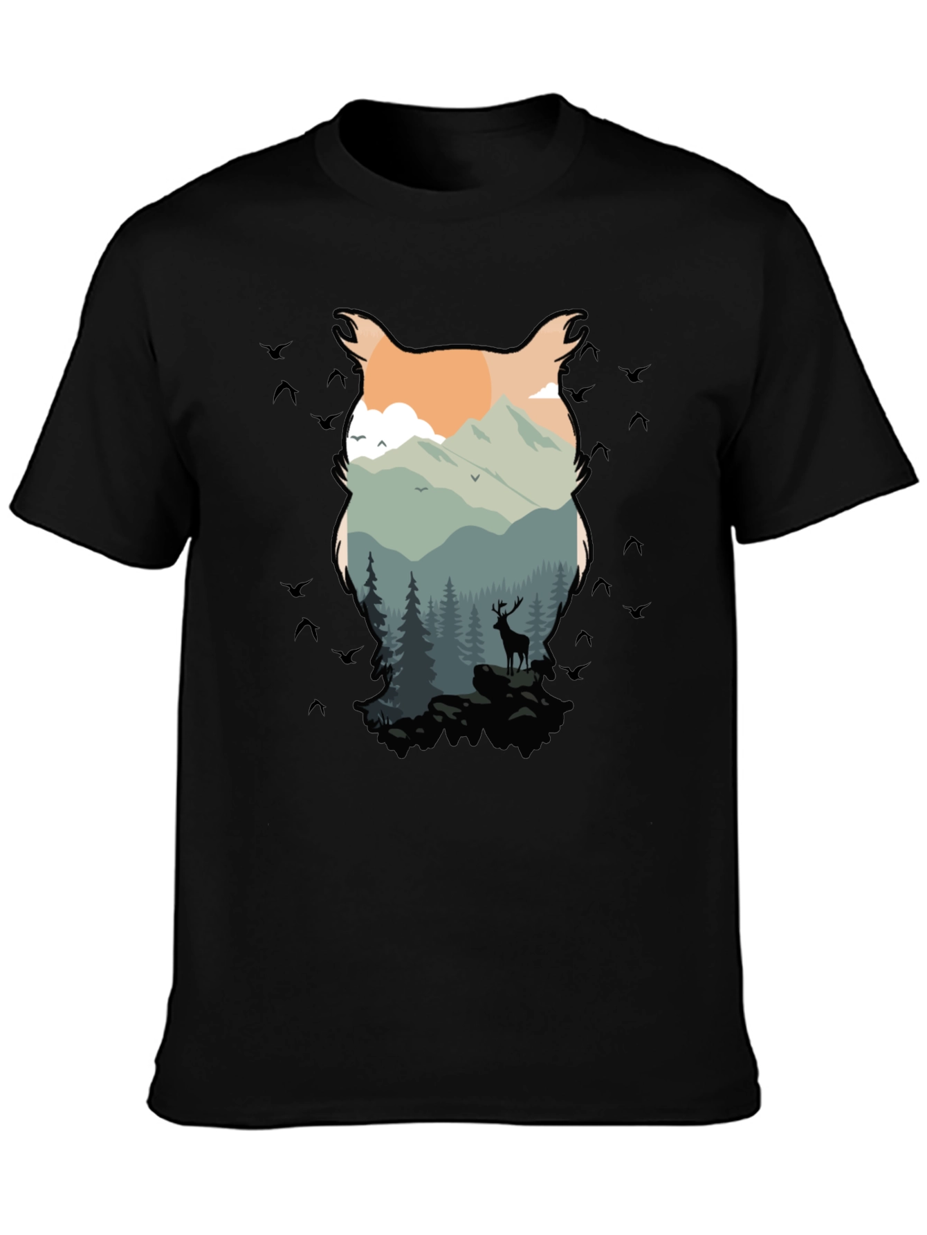 Nature Owl Graphic Black T-Shirt