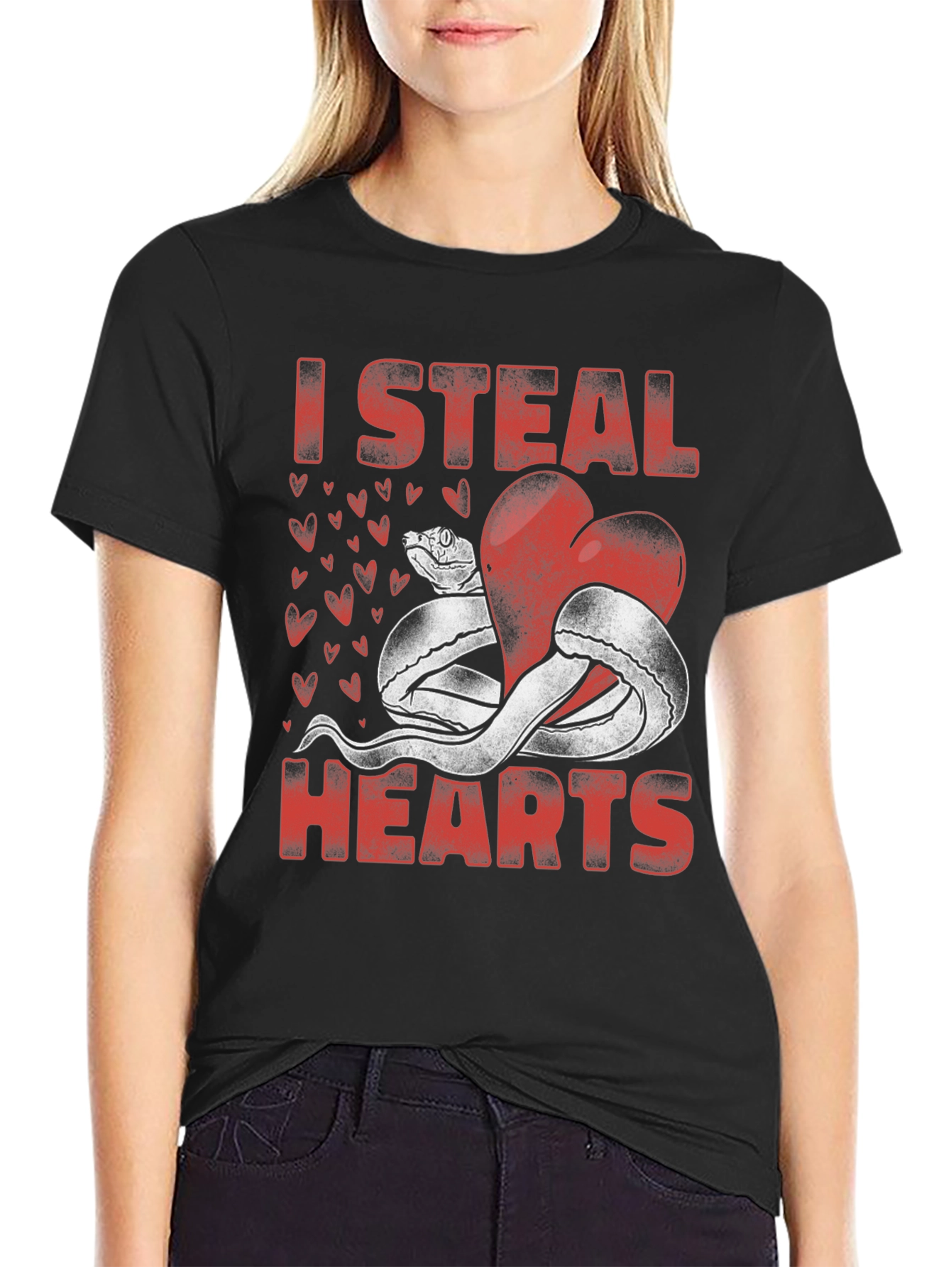 I Steal Hearts Snake Valentines Day Graphic T-Shirt