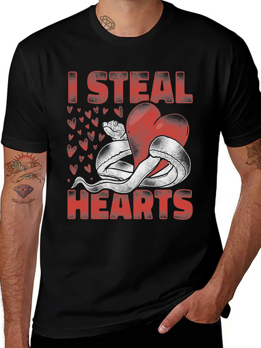 I Steal Hearts Snake Valentines Day Graphic T-Shirt
