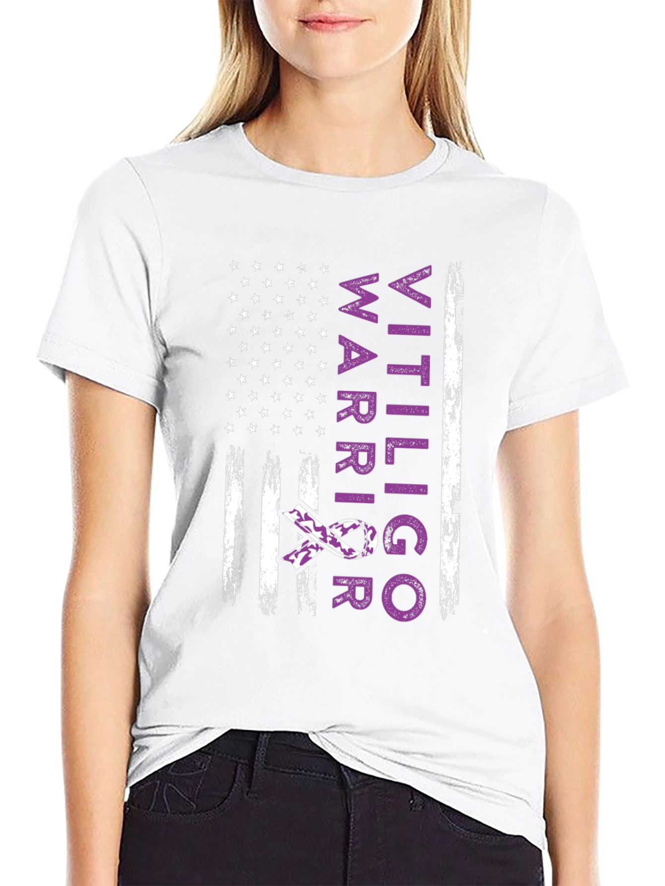Vitiligo Warrior American Flag T-Shirt