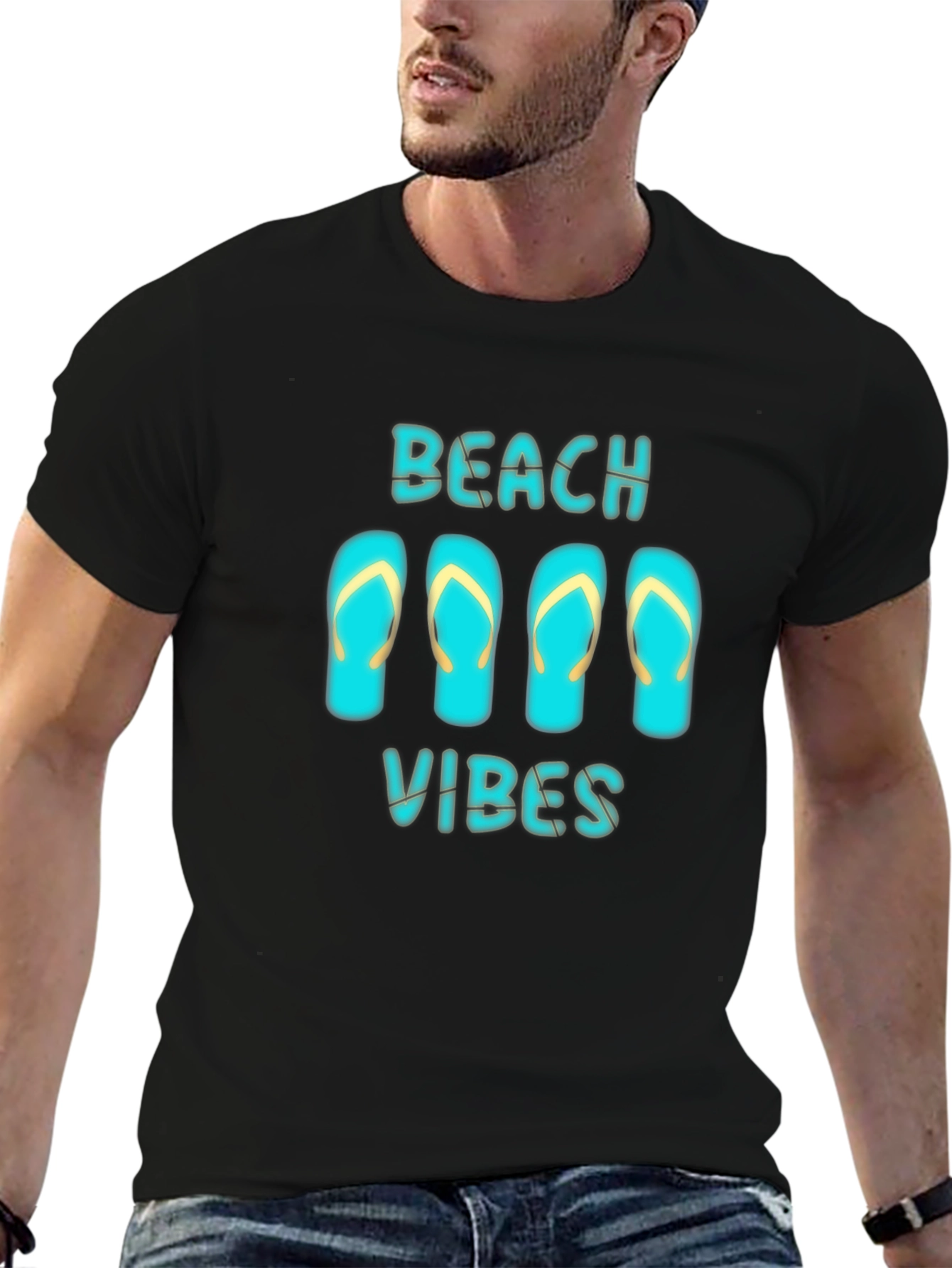 Beach Vibes Black Graphic T-Shirt