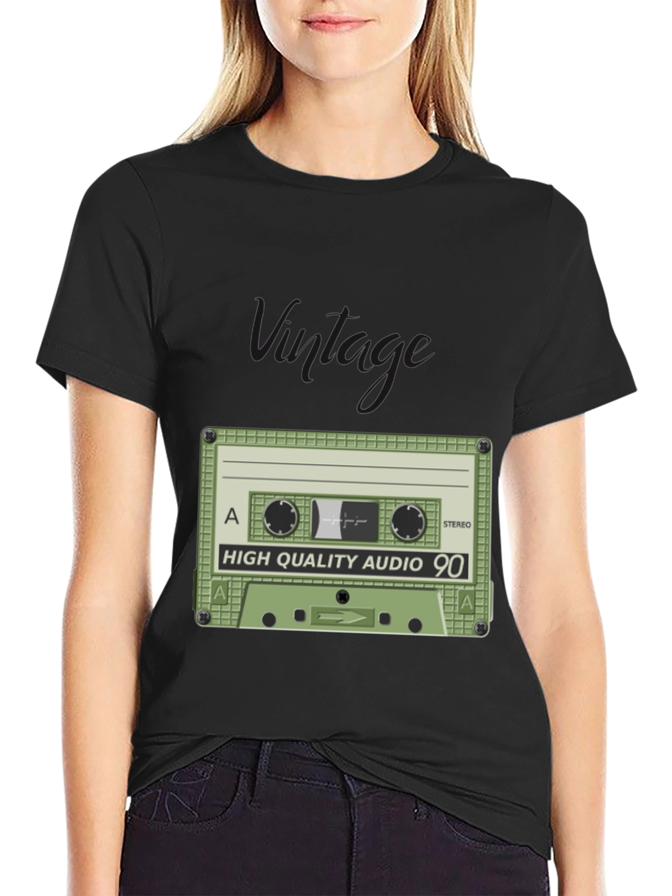 Retro Cassette Tape Graphic T-Shirt - Black
