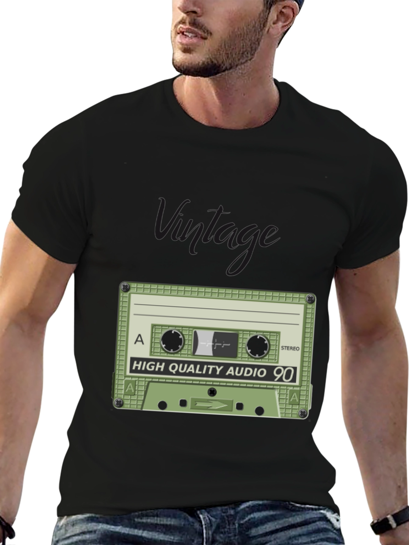 Retro Cassette Tape Graphic T-Shirt - Black
