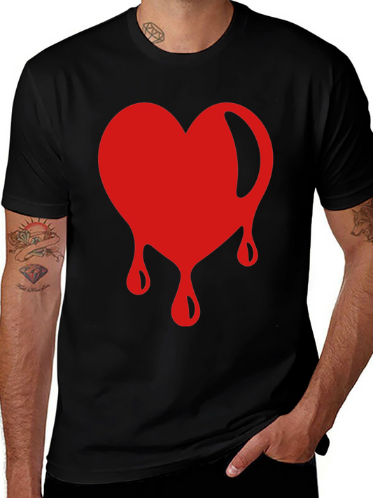 Red Dripping Heart Graphic Black T-Shirt