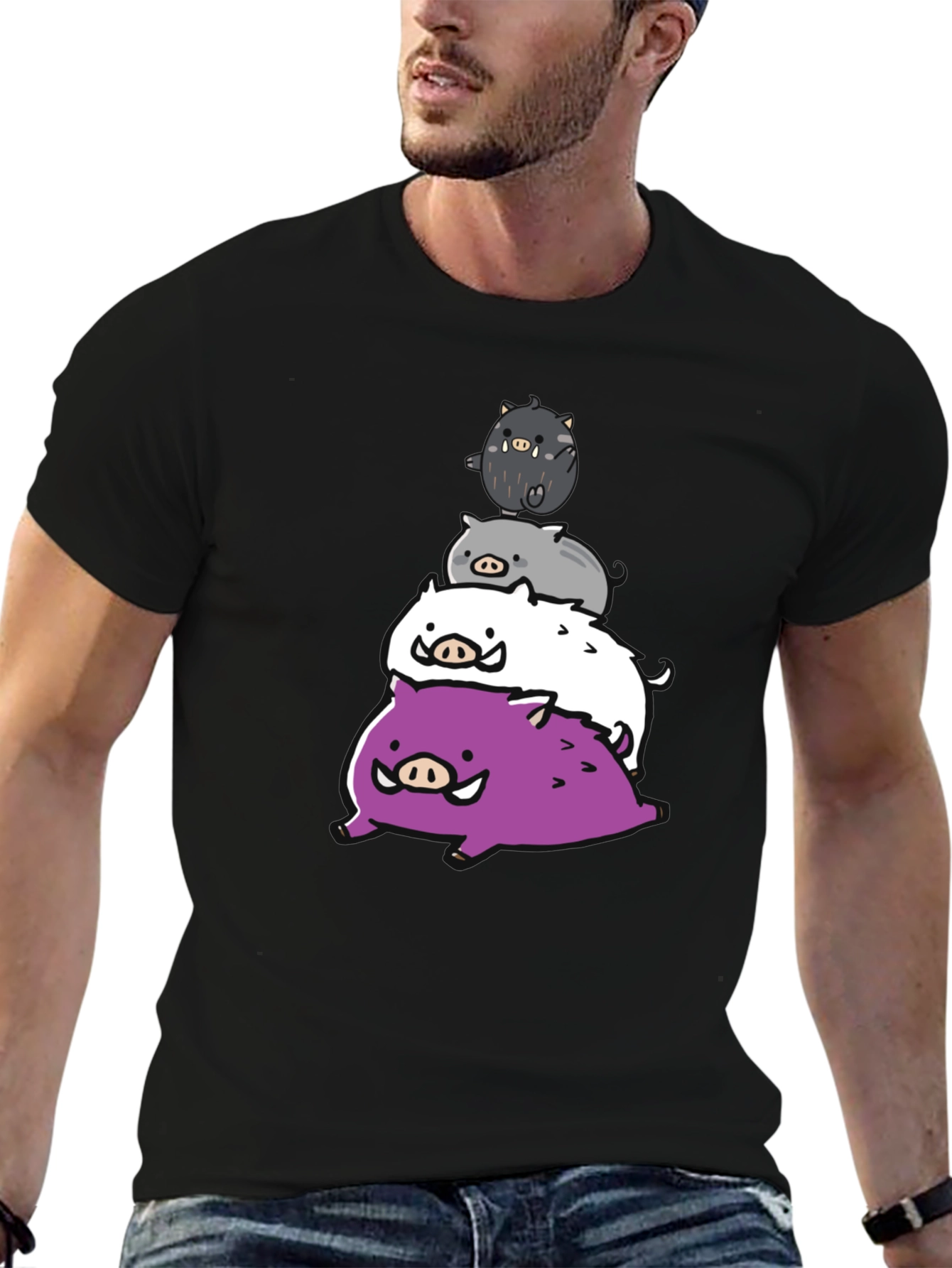 Stacked Boar Tee - Fun Graphic Print T-Shirt