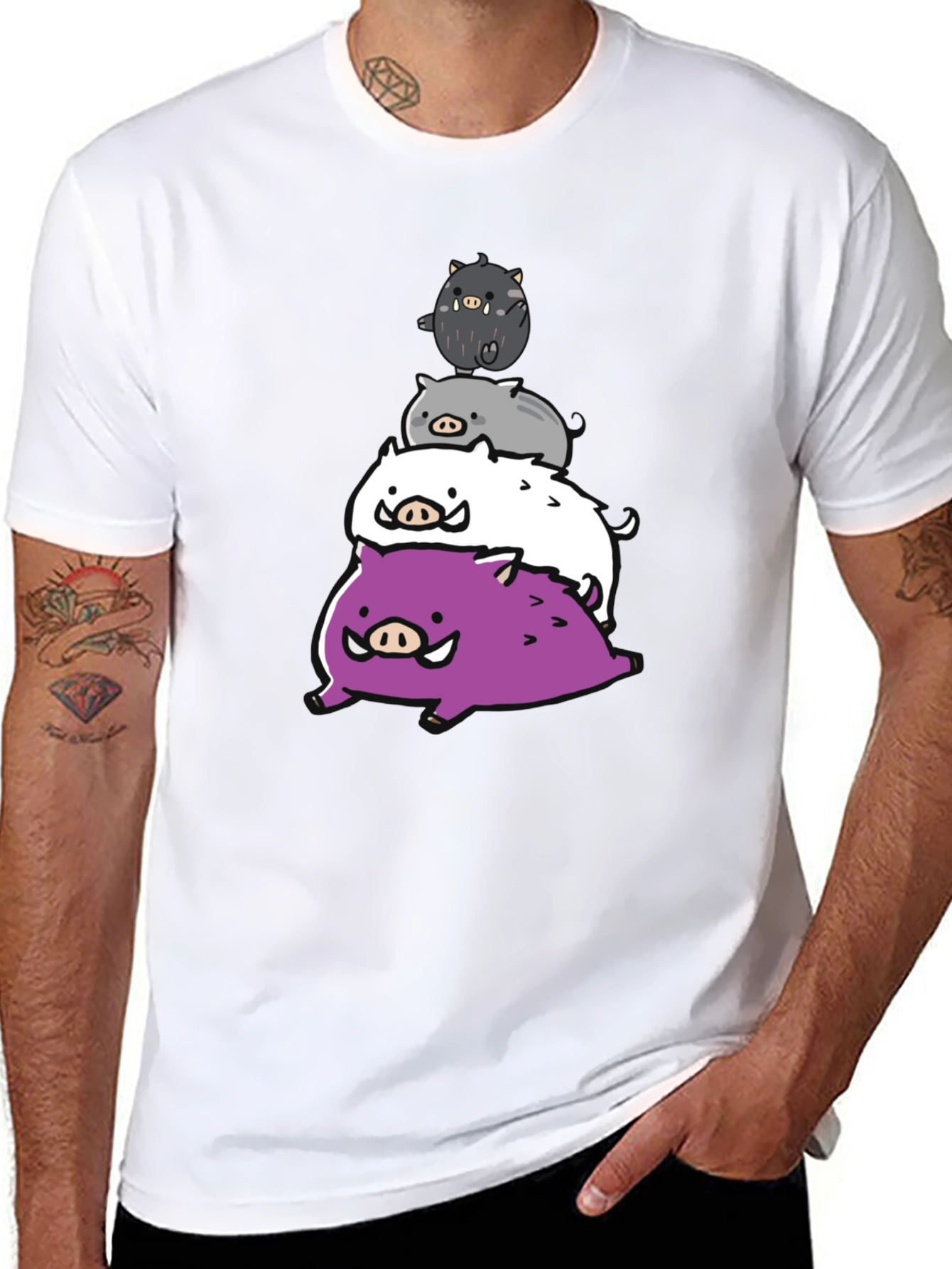 Stacked Boar Tee - Fun Graphic Print T-Shirt