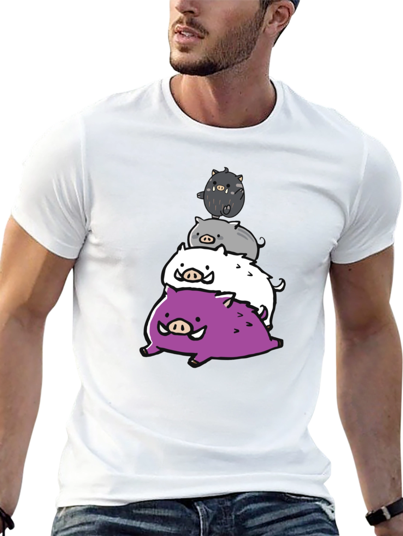 Stacked Boar Tee - Fun Graphic Print T-Shirt
