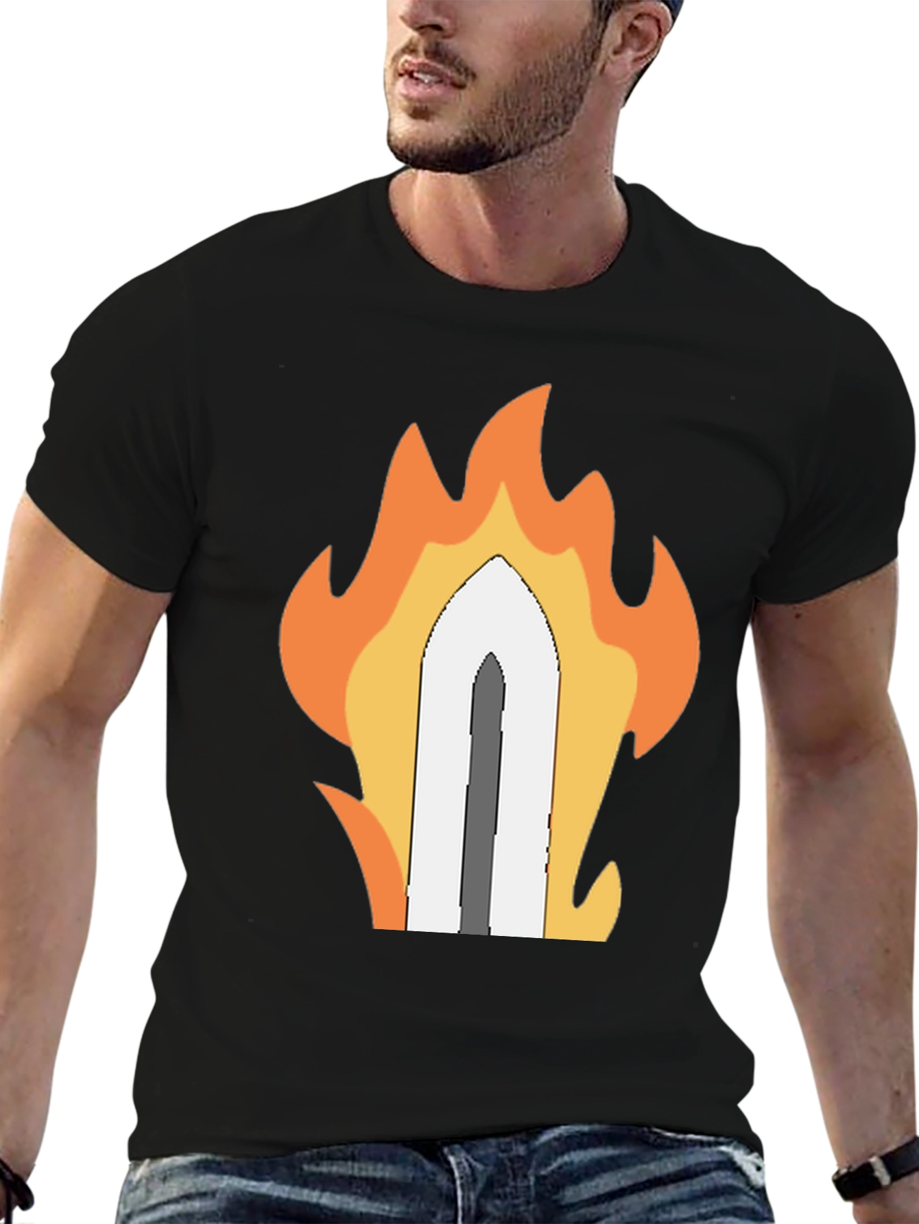 Fiery Sword Graphic T-Shirt - Black Cotton Tee