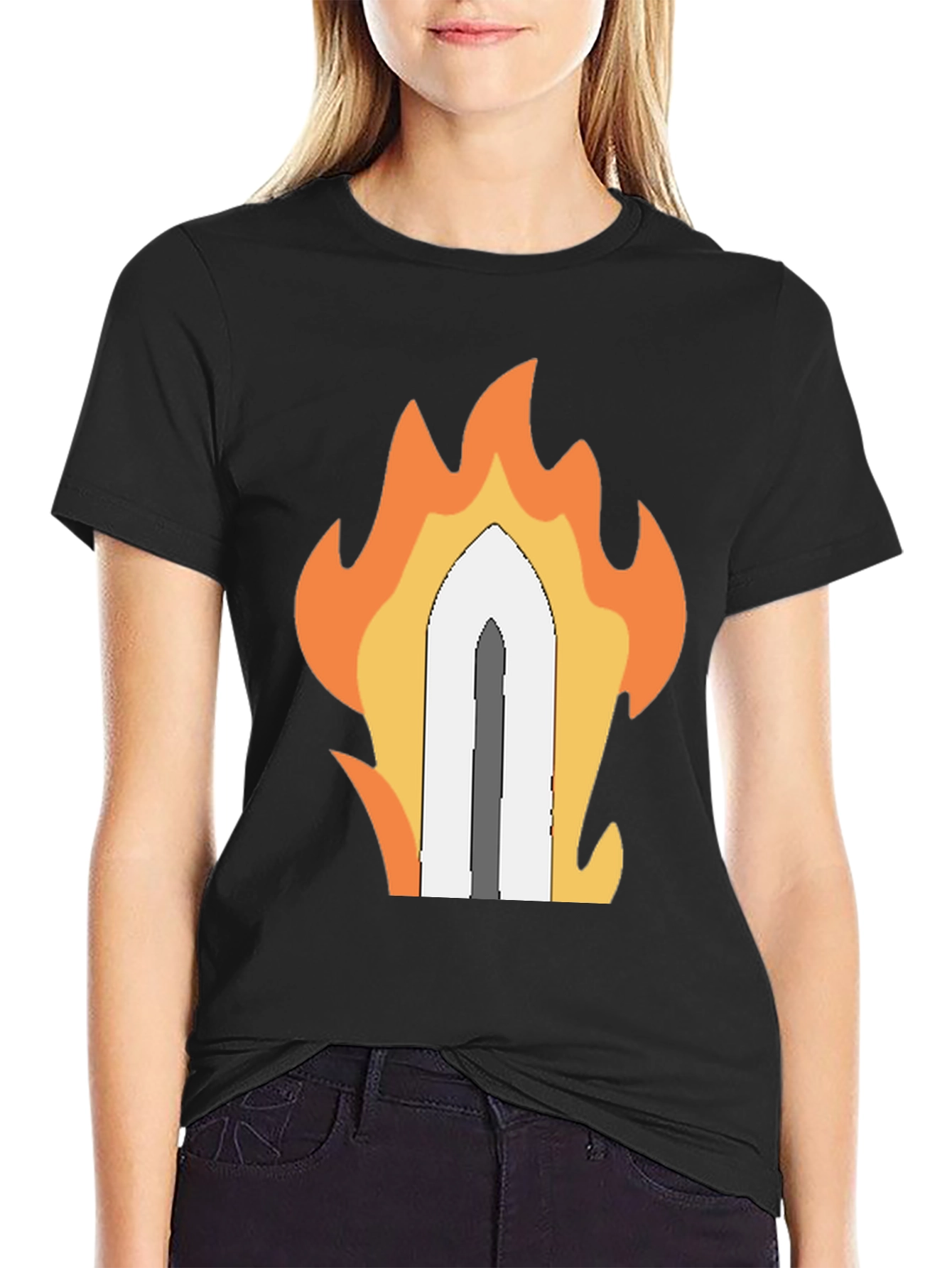 Fiery Sword Graphic T-Shirt - Black Cotton Tee