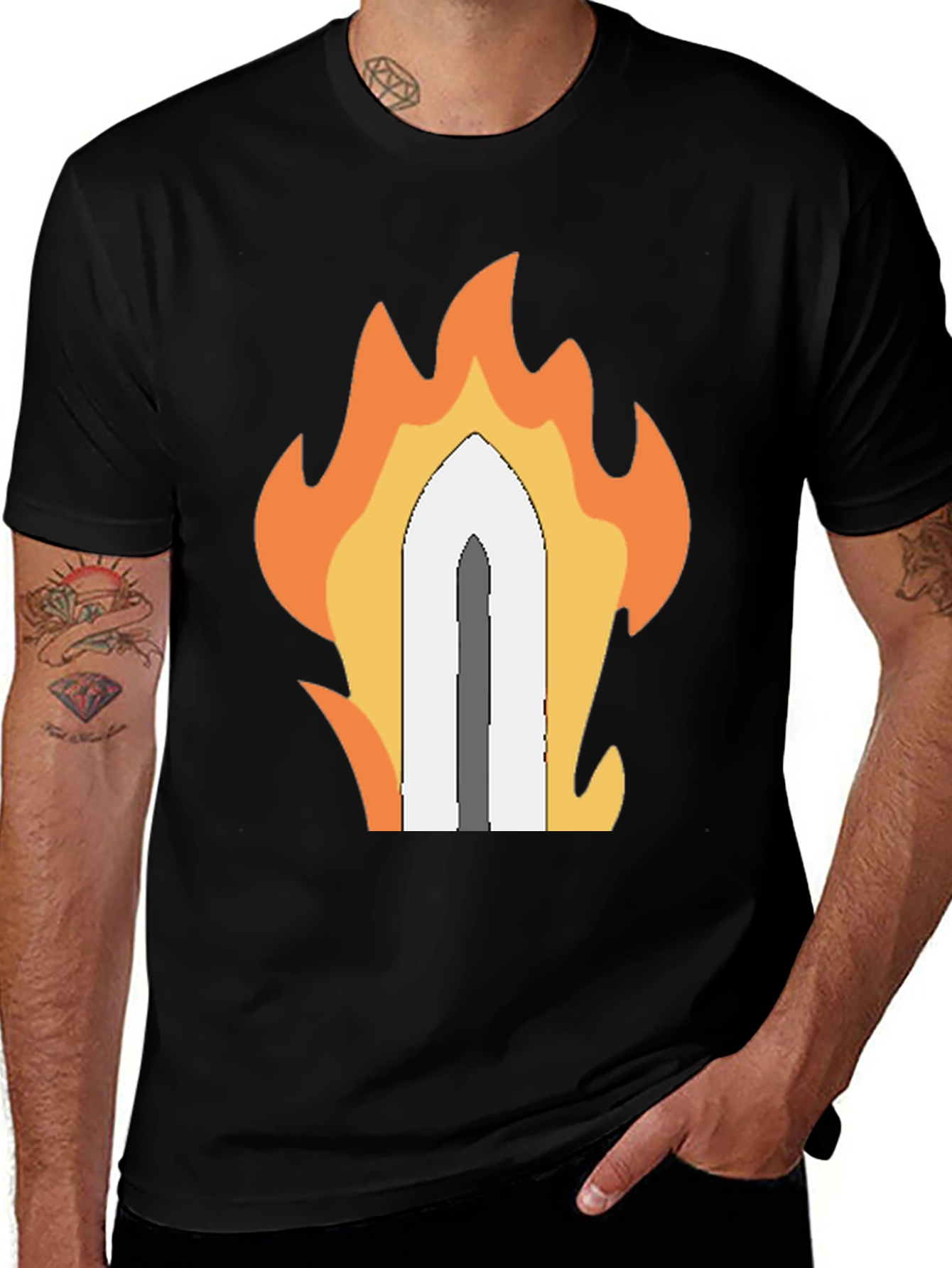 Fiery Sword Graphic T-Shirt - Black Cotton Tee