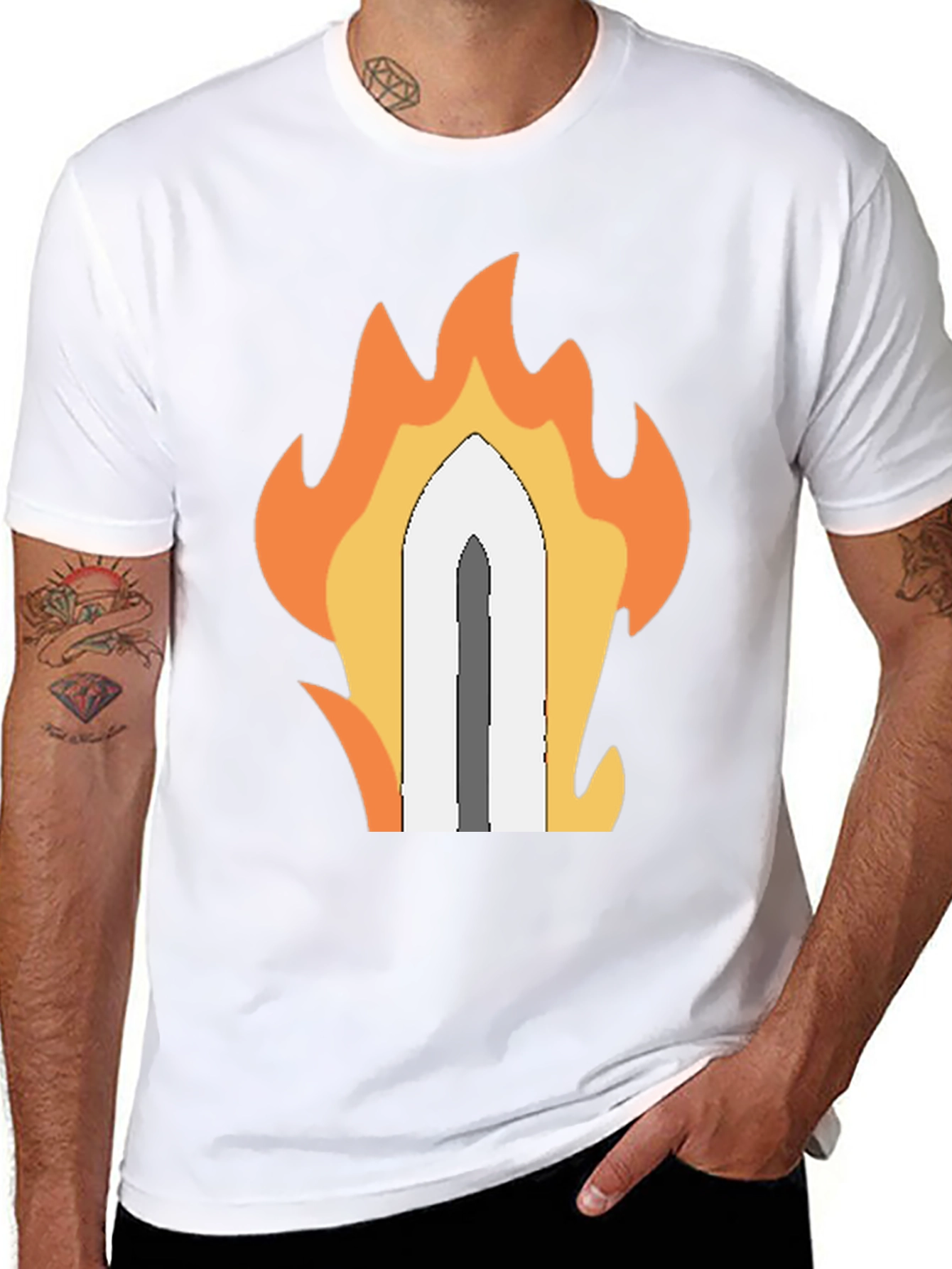 Fiery Sword Graphic T-Shirt - Black Cotton Tee