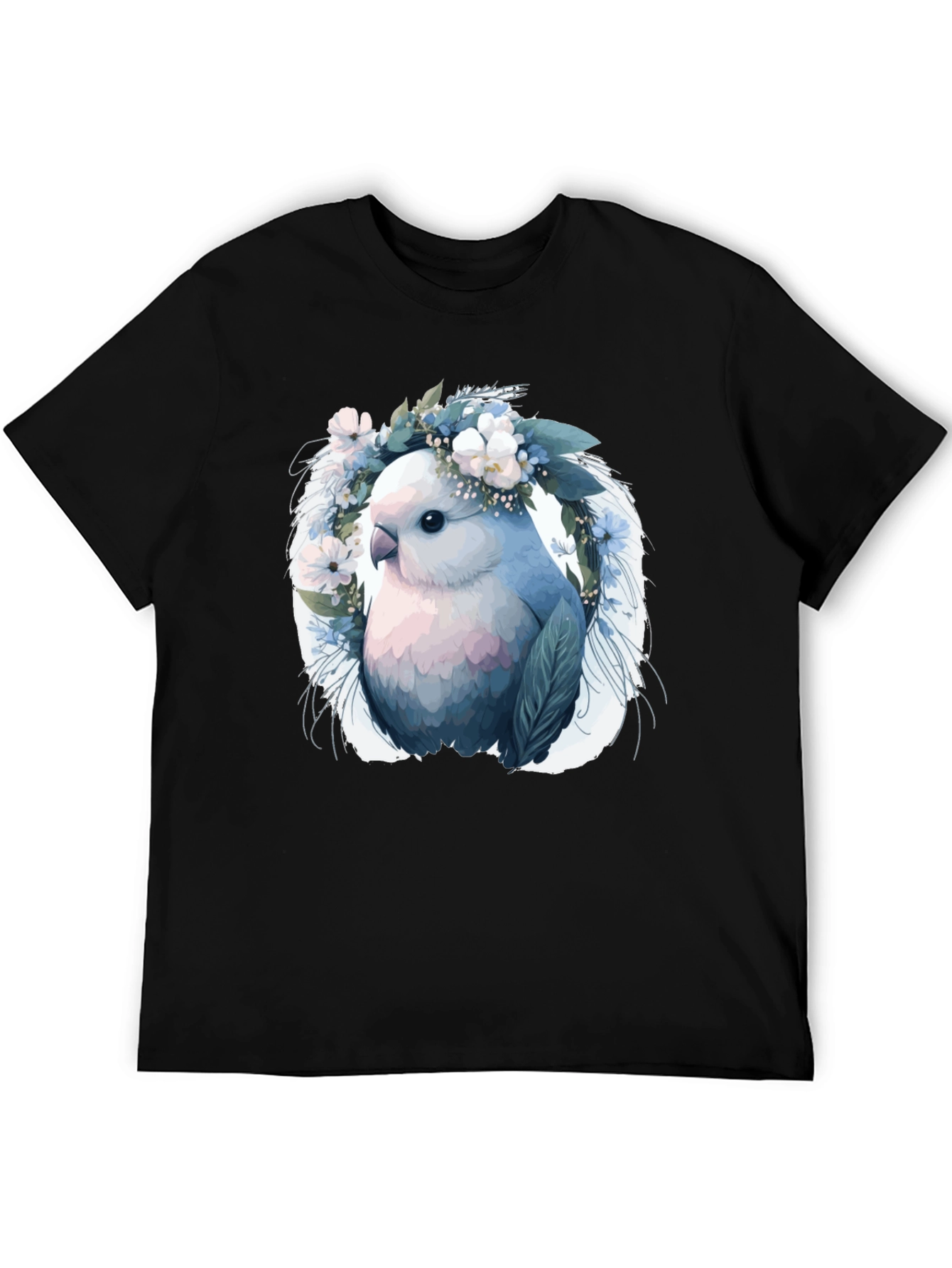 Bird & Floral Wreath Black T-Shirt