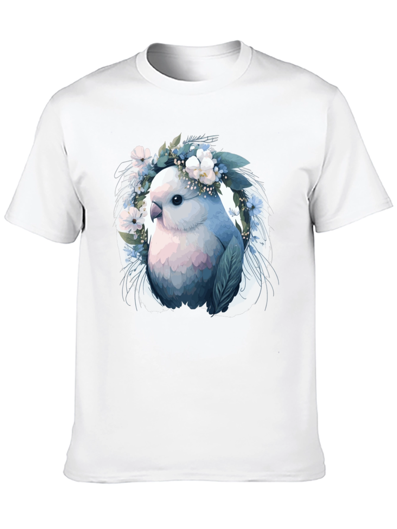 Bird & Floral Wreath Black T-Shirt
