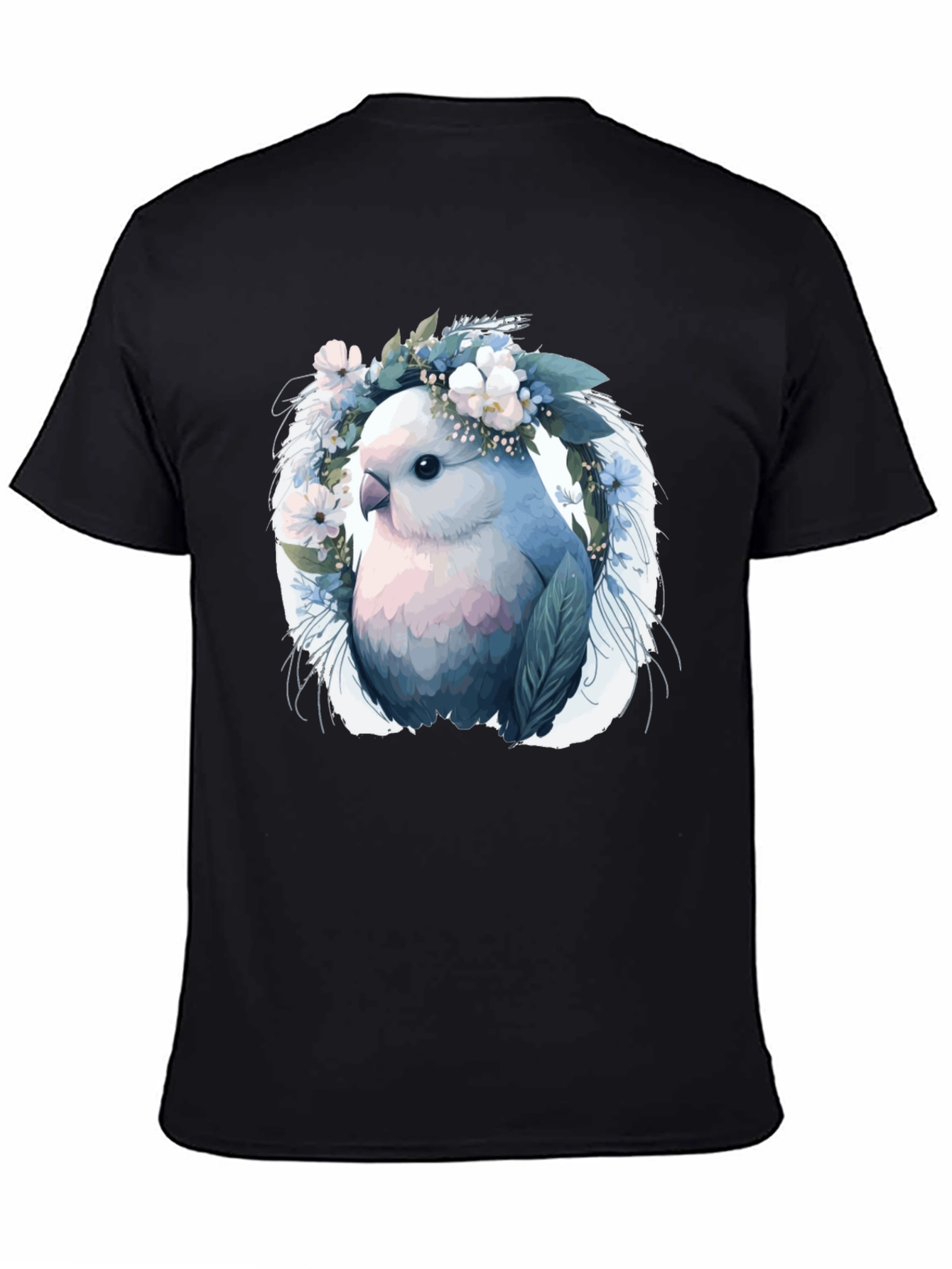 Bird & Floral Wreath Black T-Shirt