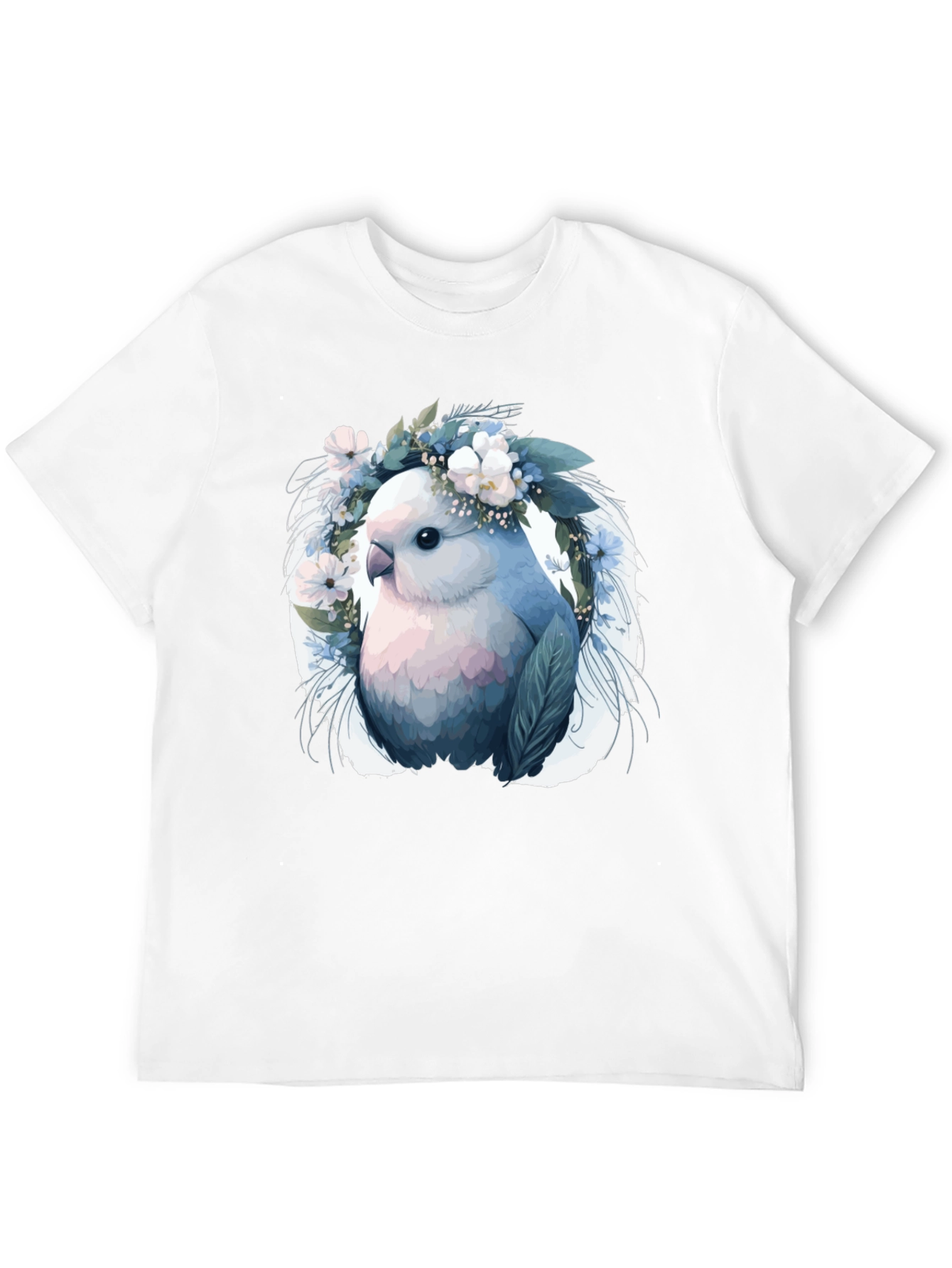 Bird & Floral Wreath Black T-Shirt