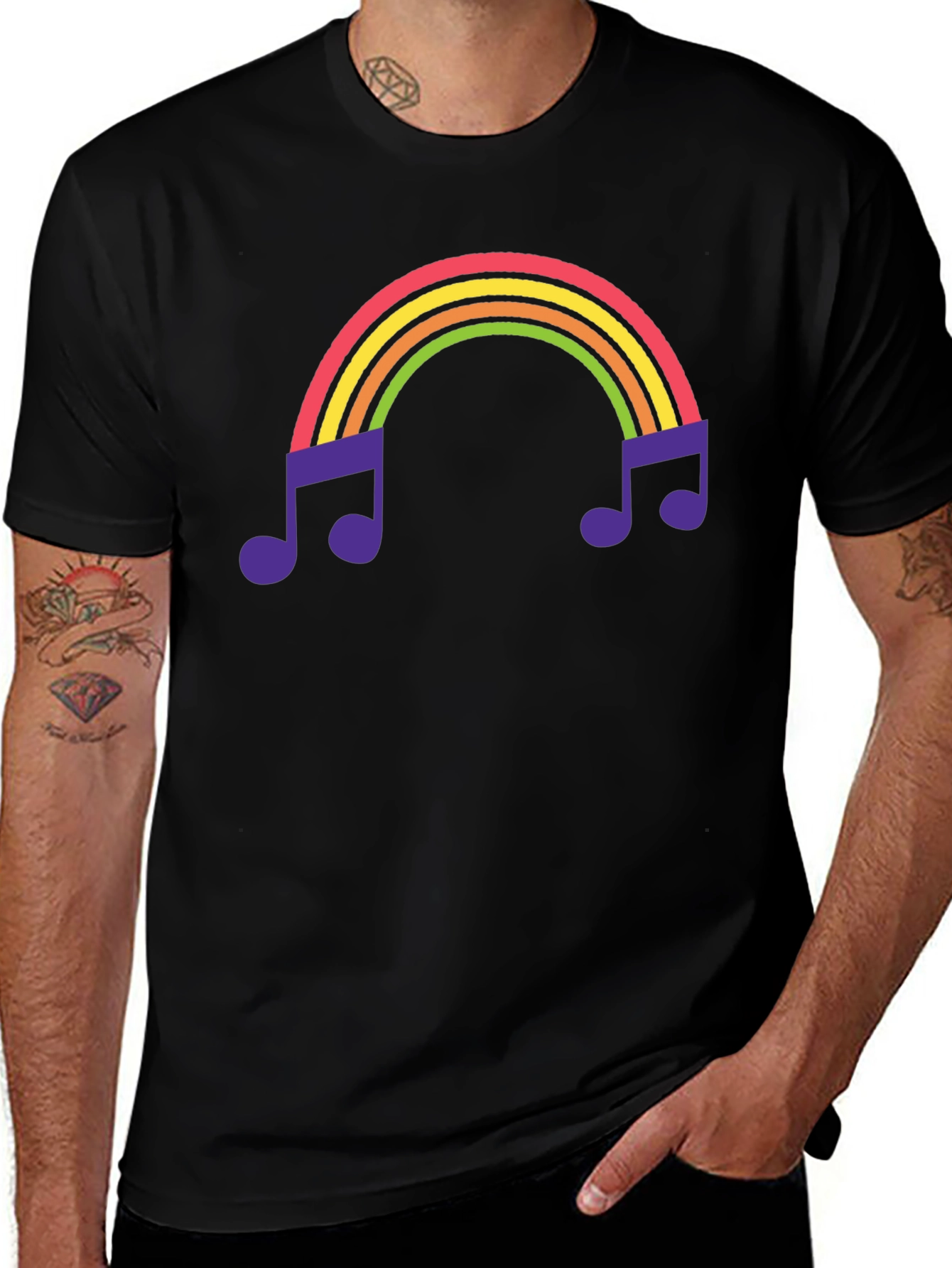 Rainbow Music Note Graphic Tee - Black T-Shirt