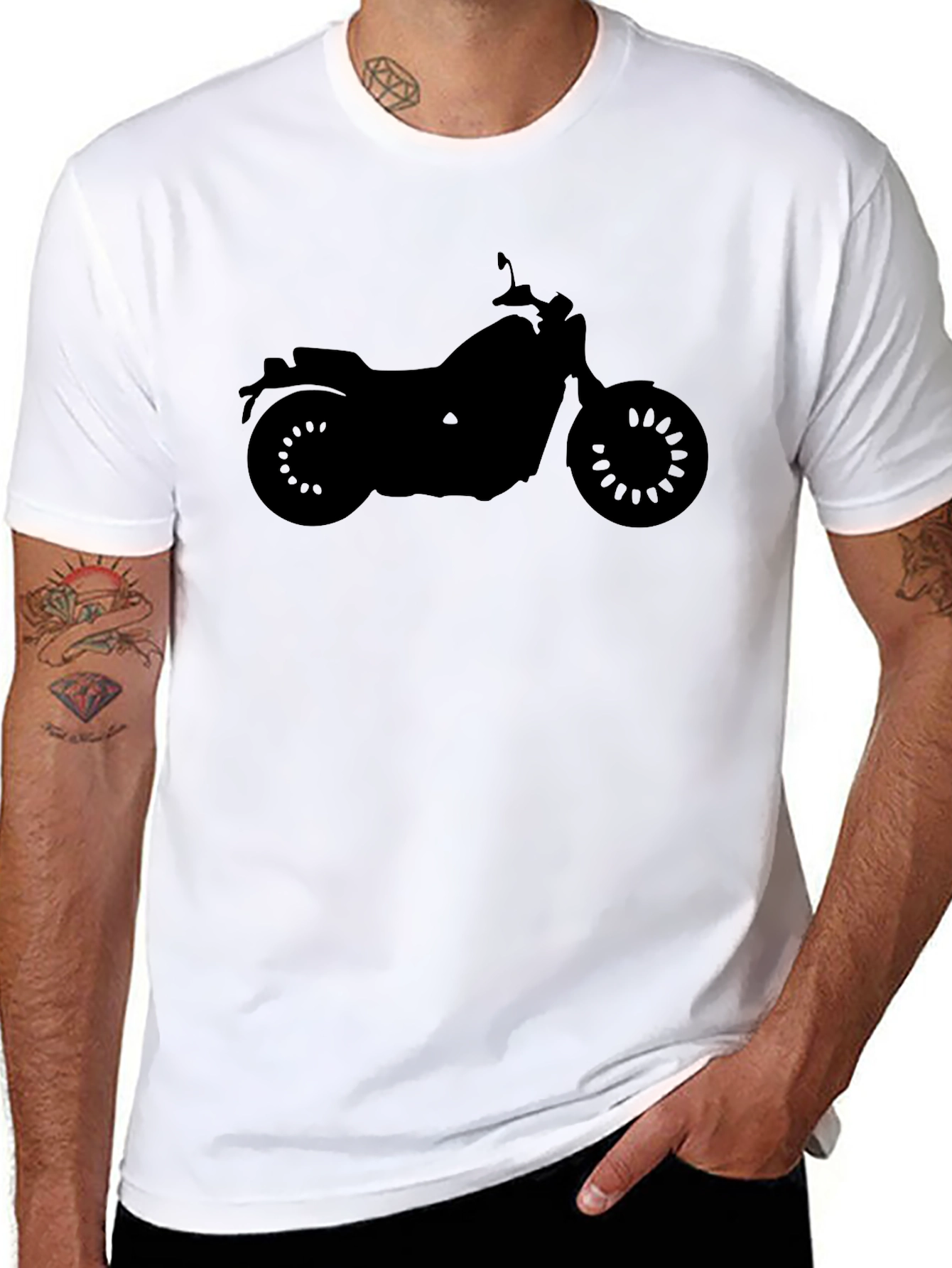 Motorcycle Silhouette Graphic Tee - Black