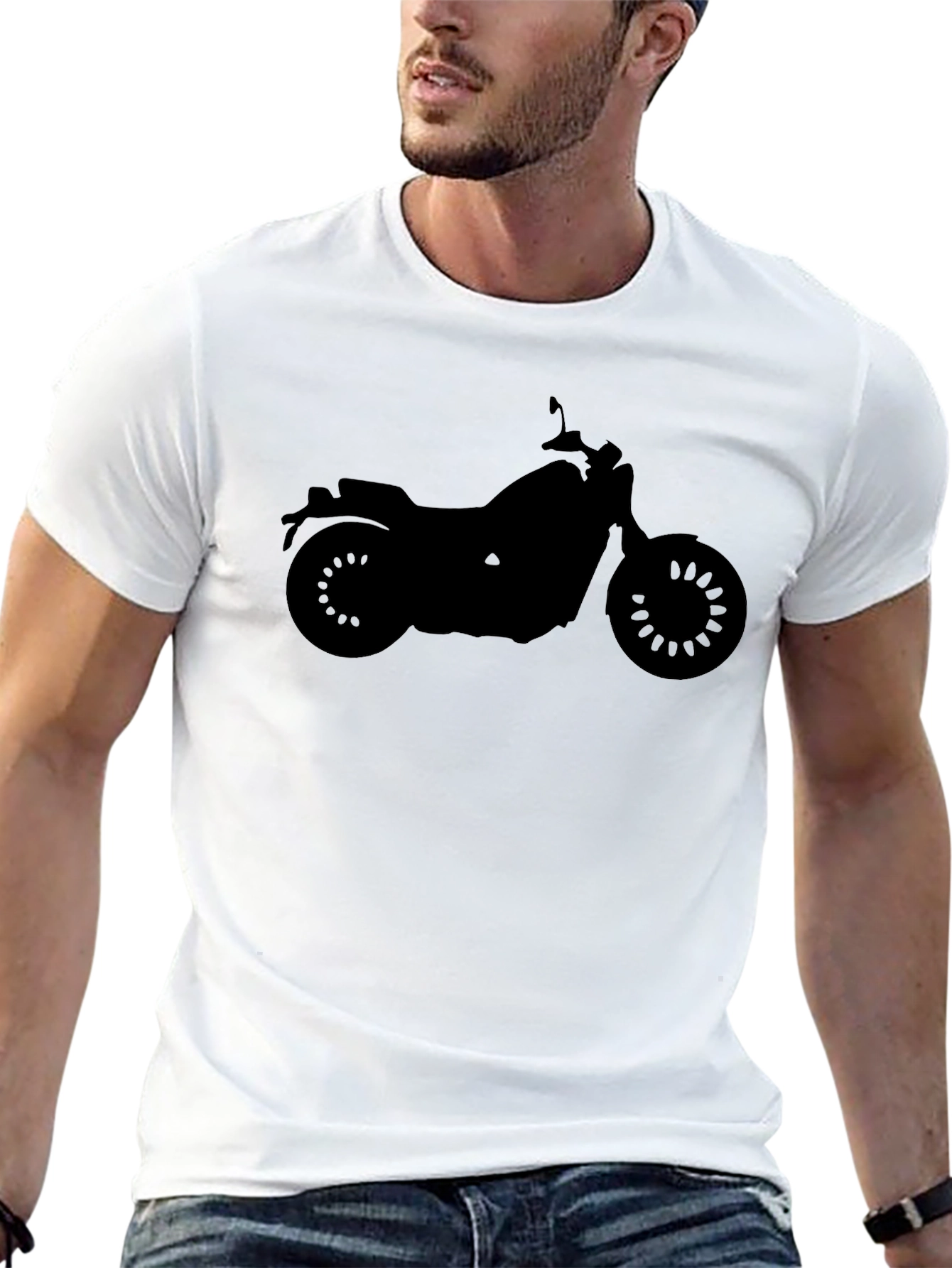 Motorcycle Silhouette Graphic Tee - Black