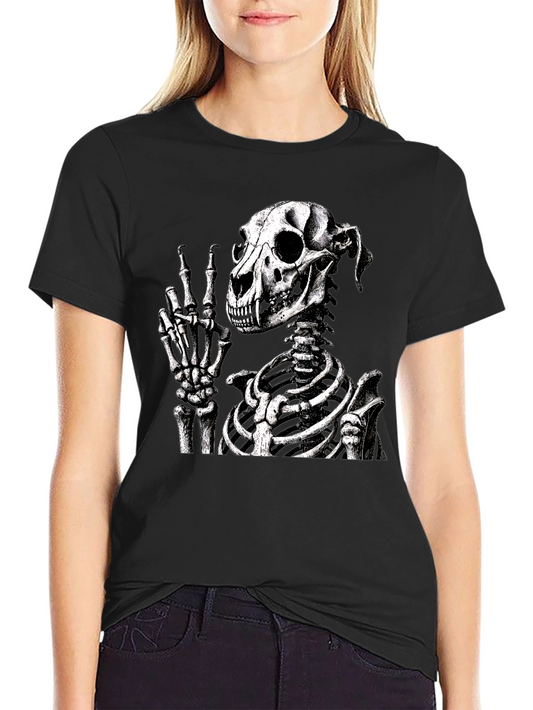 Skeleton Dog Peace Sign Black T-Shirt