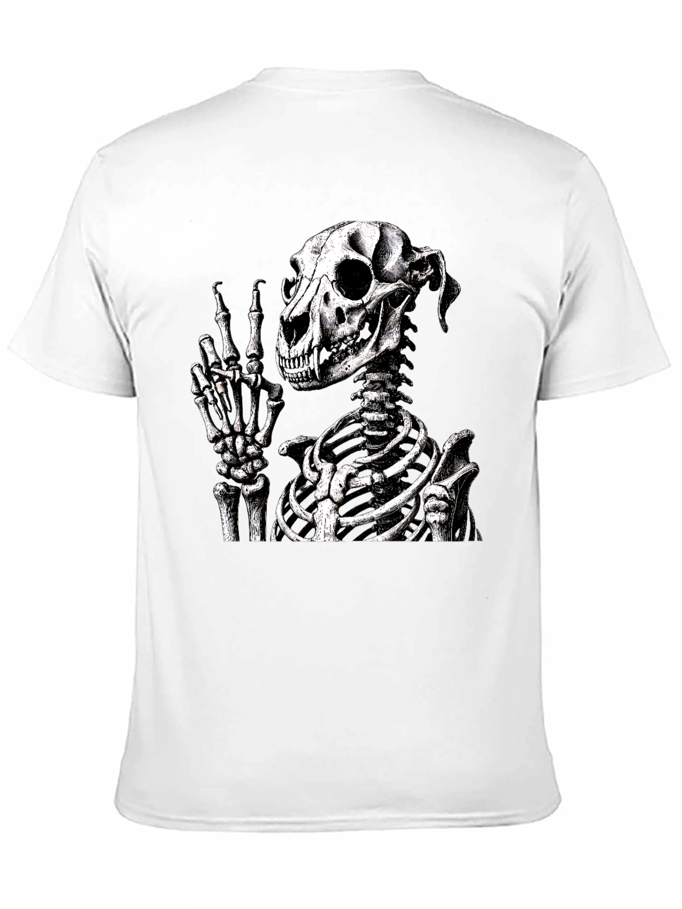 Skeleton Dog Peace Sign Black T-Shirt