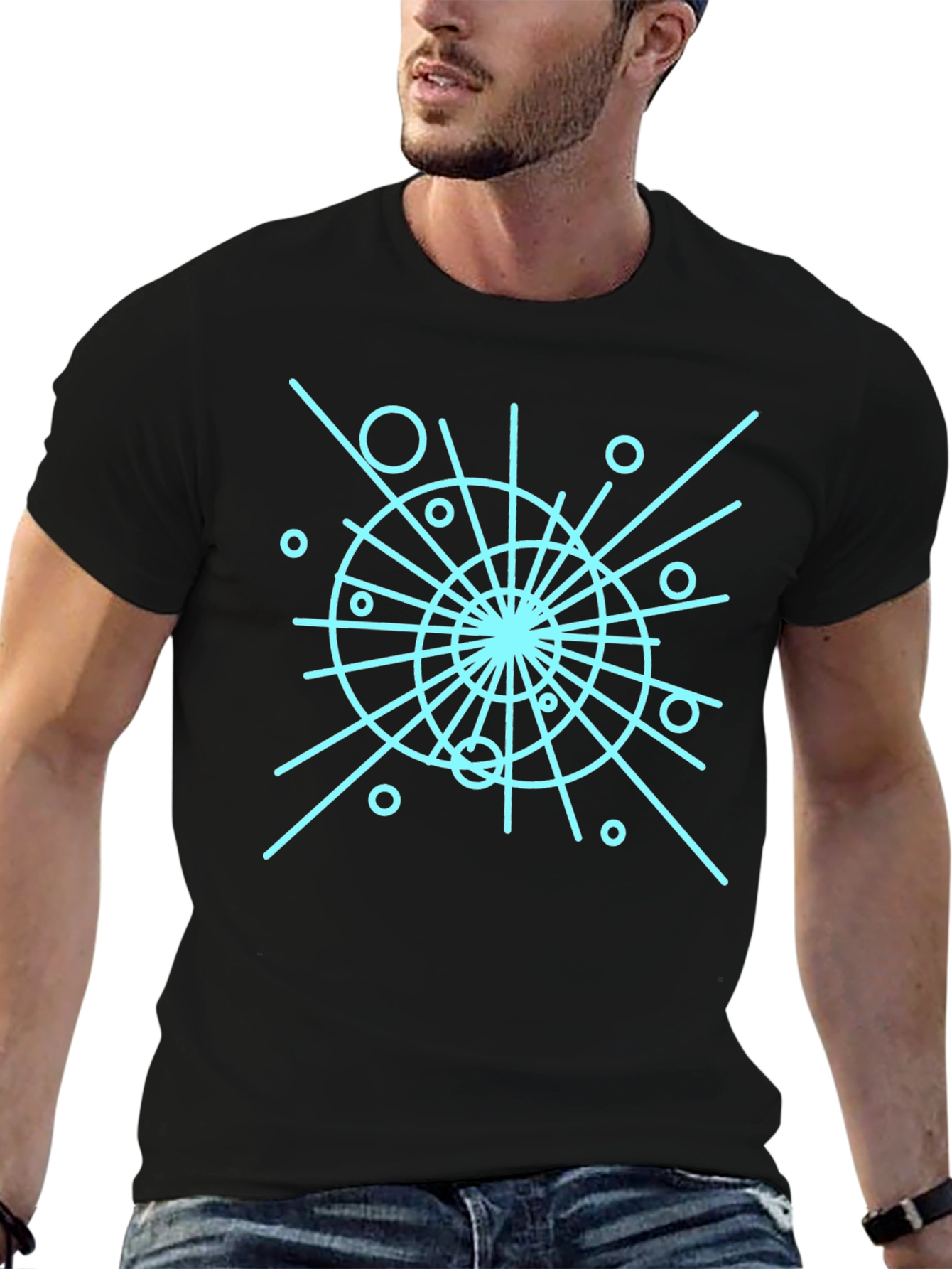 Abstract Geometric Circle T-Shirt - Black