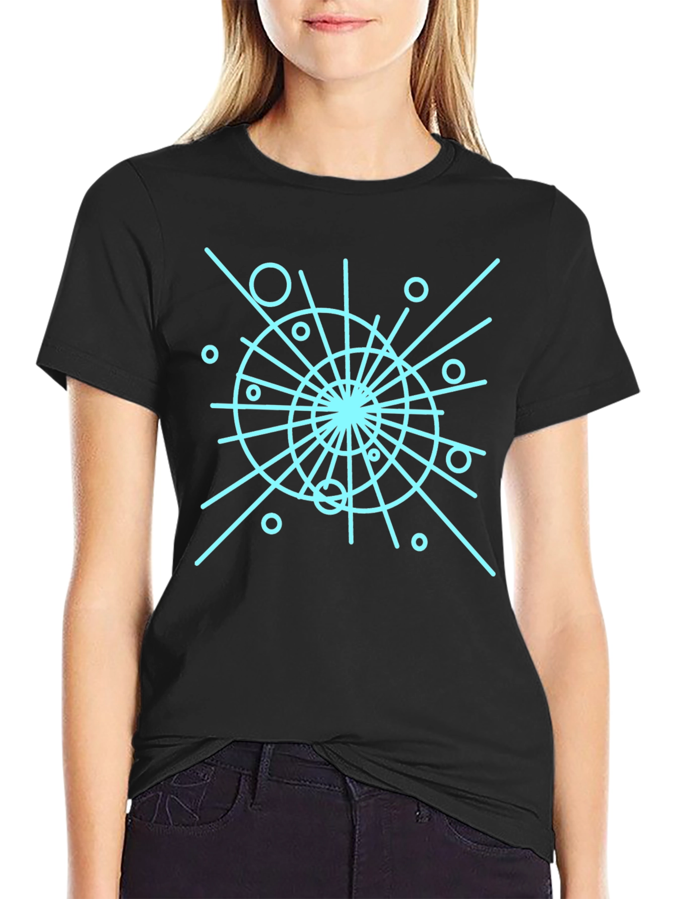 Abstract Geometric Circle T-Shirt - Black
