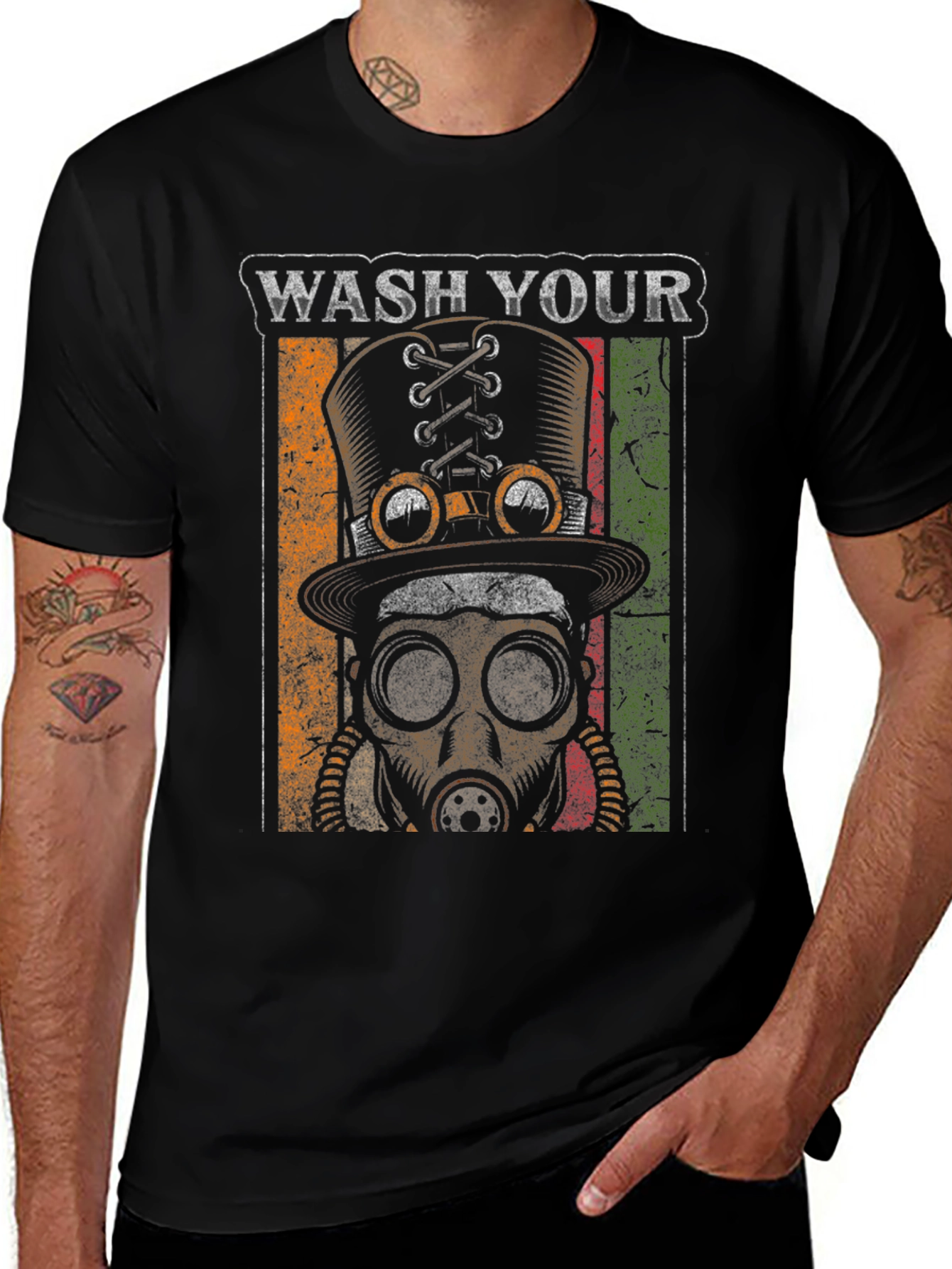 Wash Your Hands Steampunk Top Hat Gas Mask T-Shirt