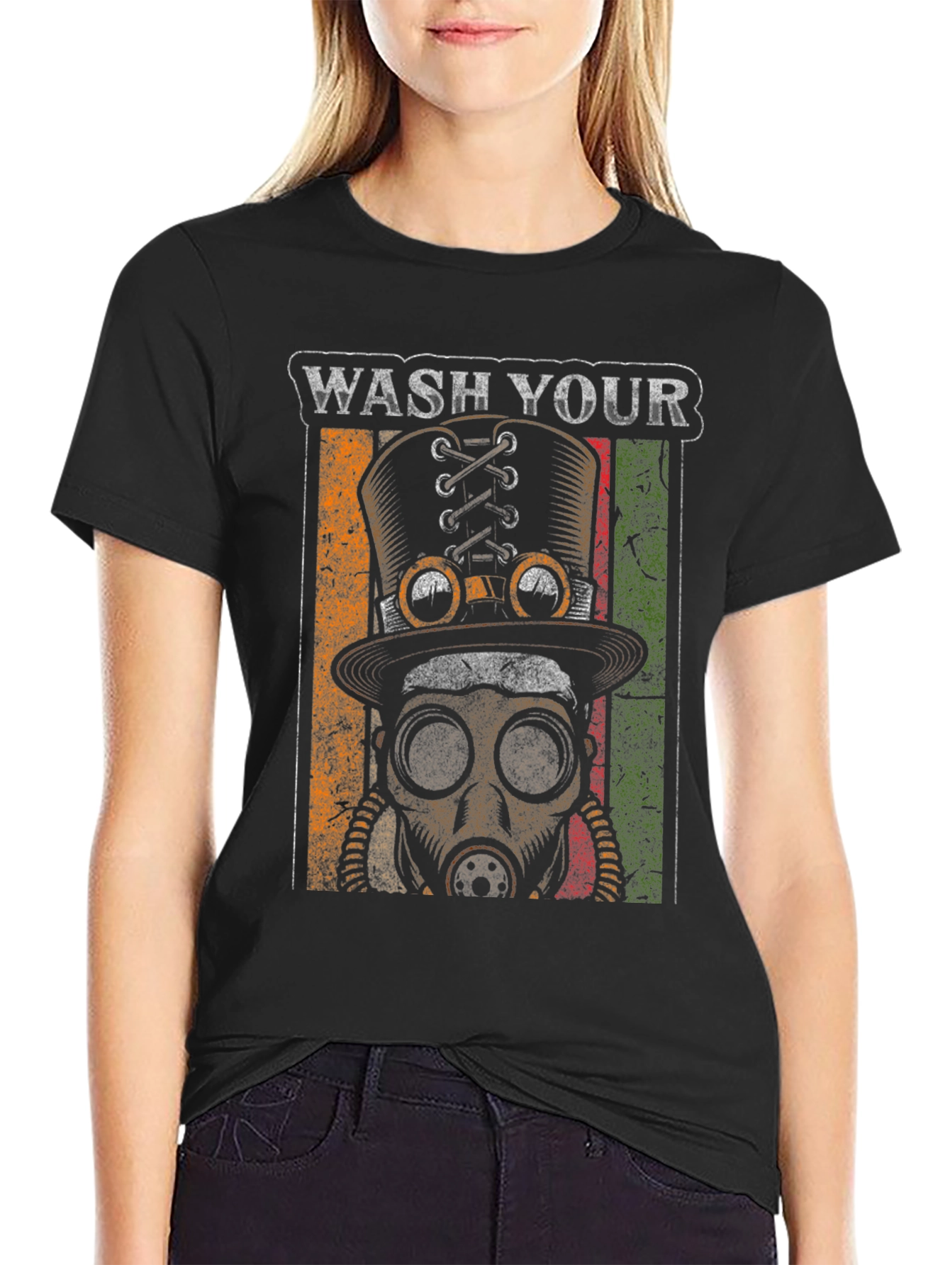 Wash Your Hands Steampunk Top Hat Gas Mask T-Shirt