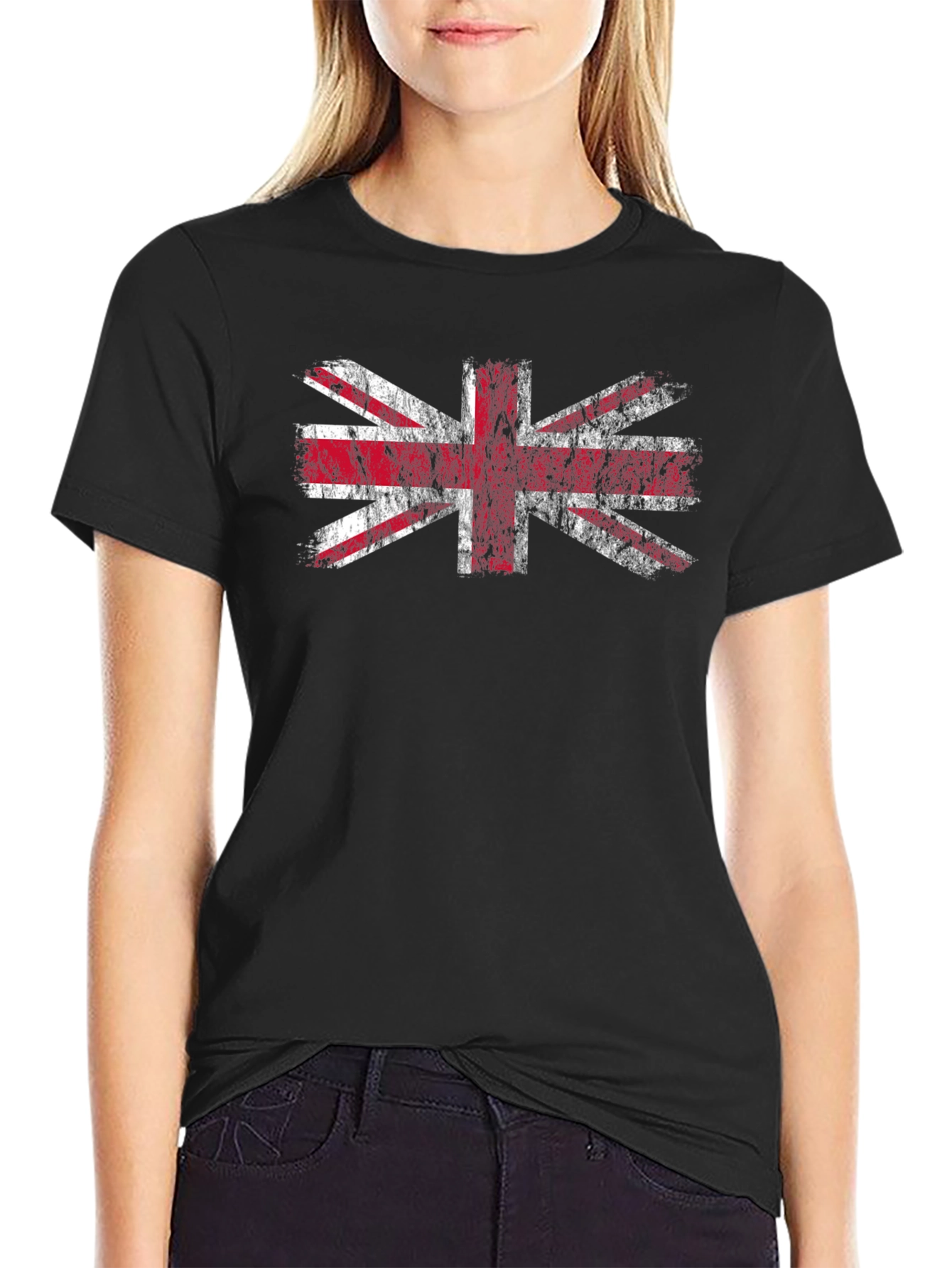 Union Jack Flag Distressed Graphic Tee - Black