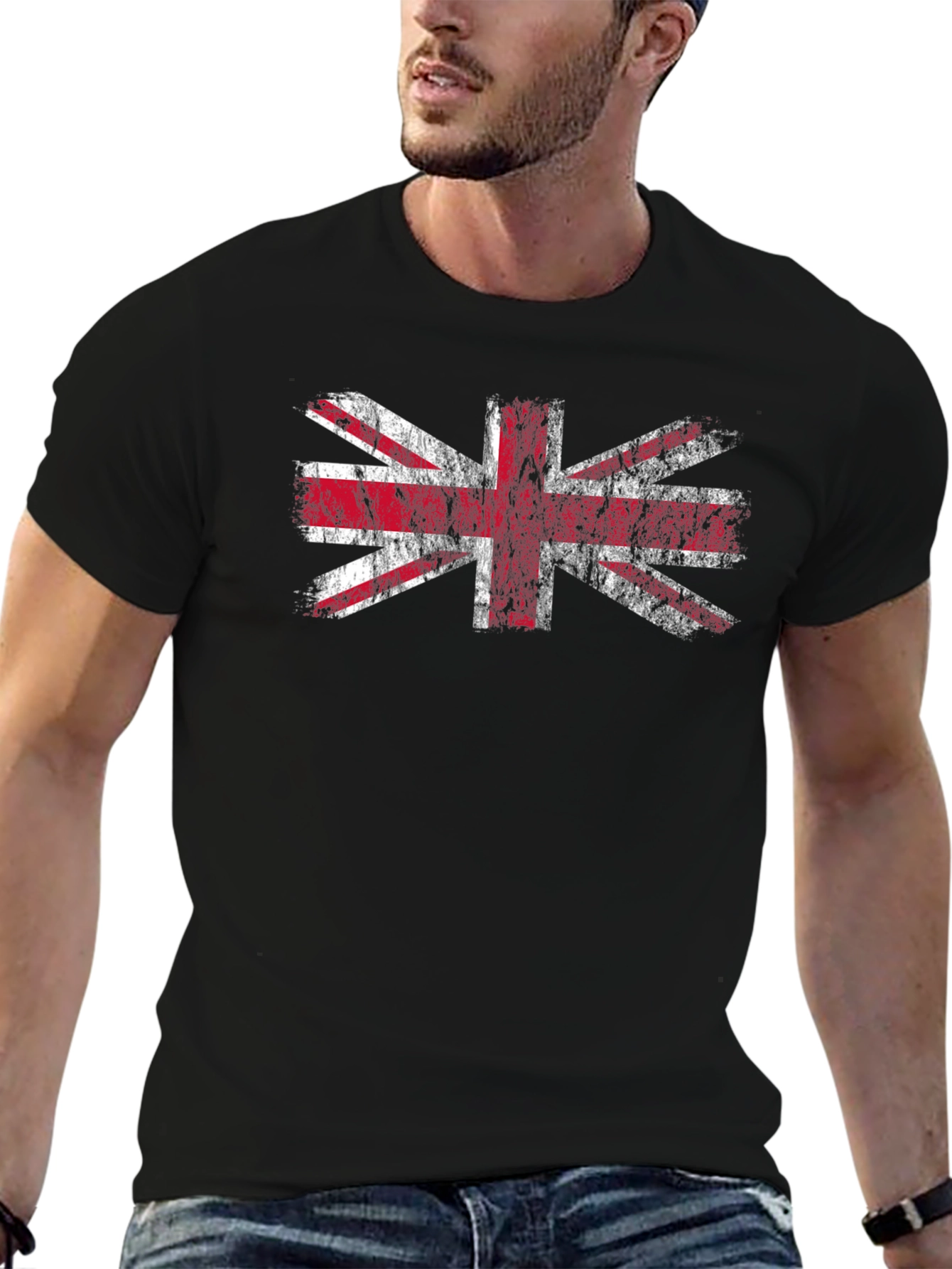 Union Jack Flag Distressed Graphic Tee - Black