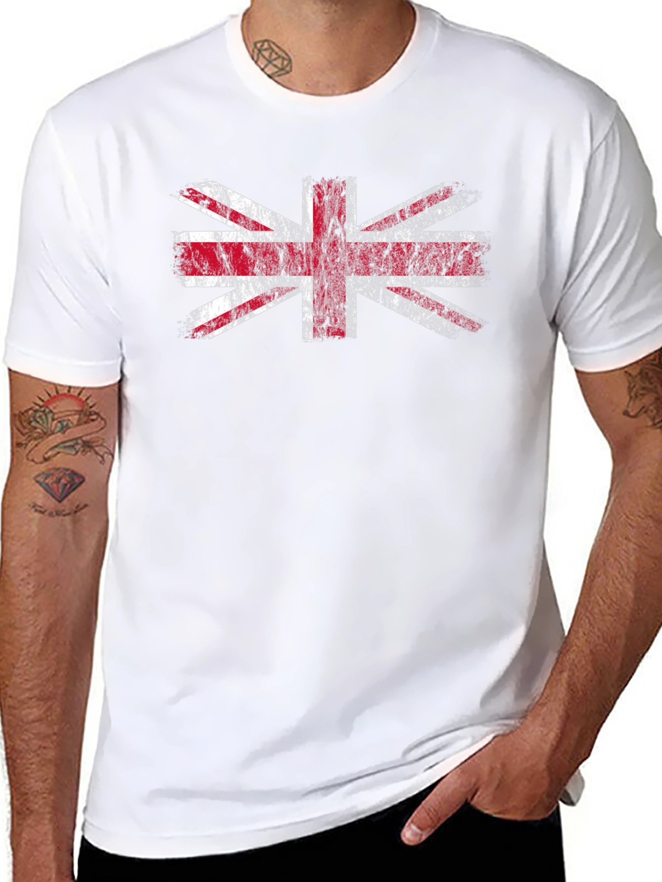 Union Jack Flag Distressed Graphic Tee - Black