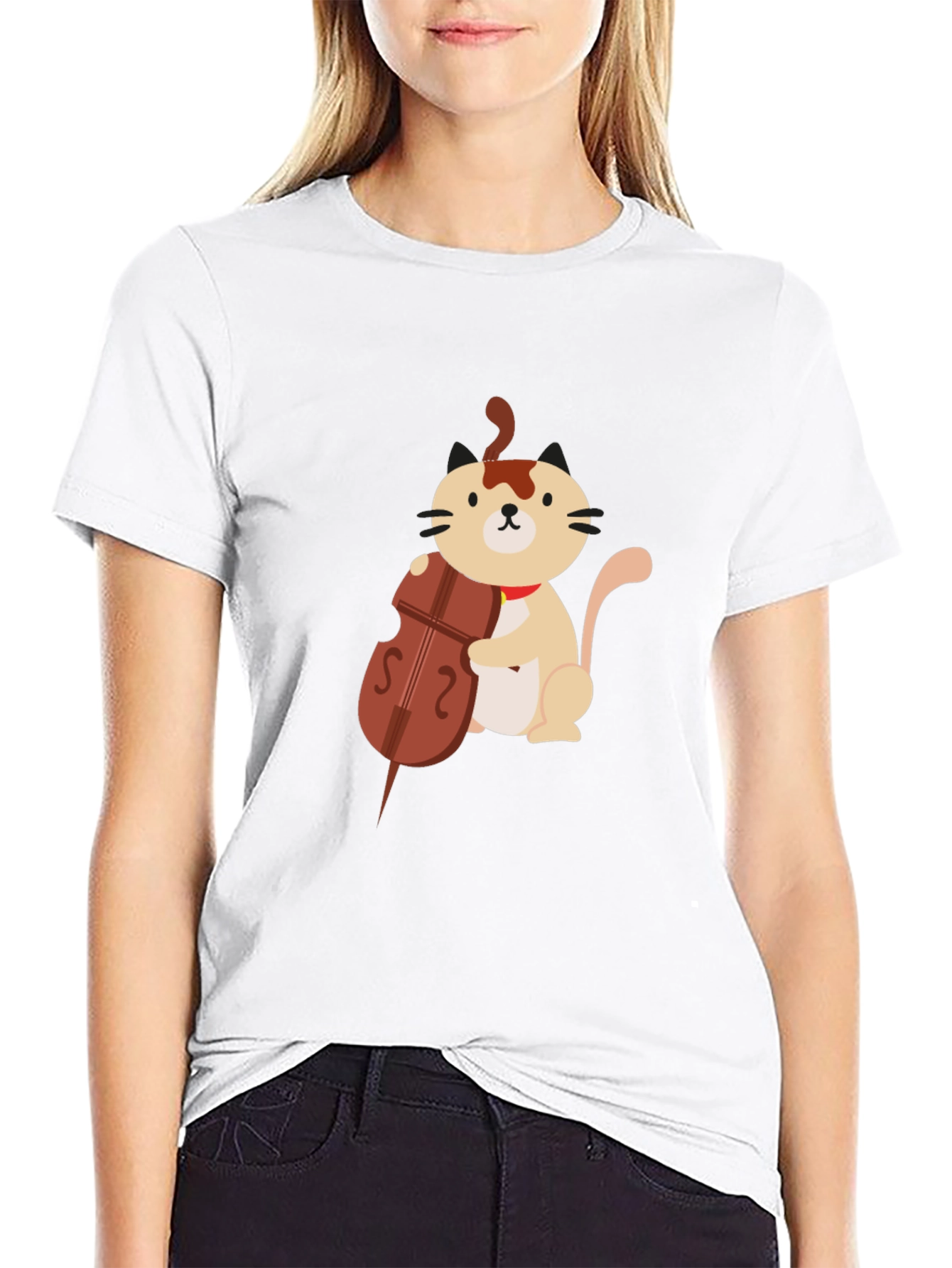 Cat Playing Cello Graphic Tee - Black Unisex T-Shirt