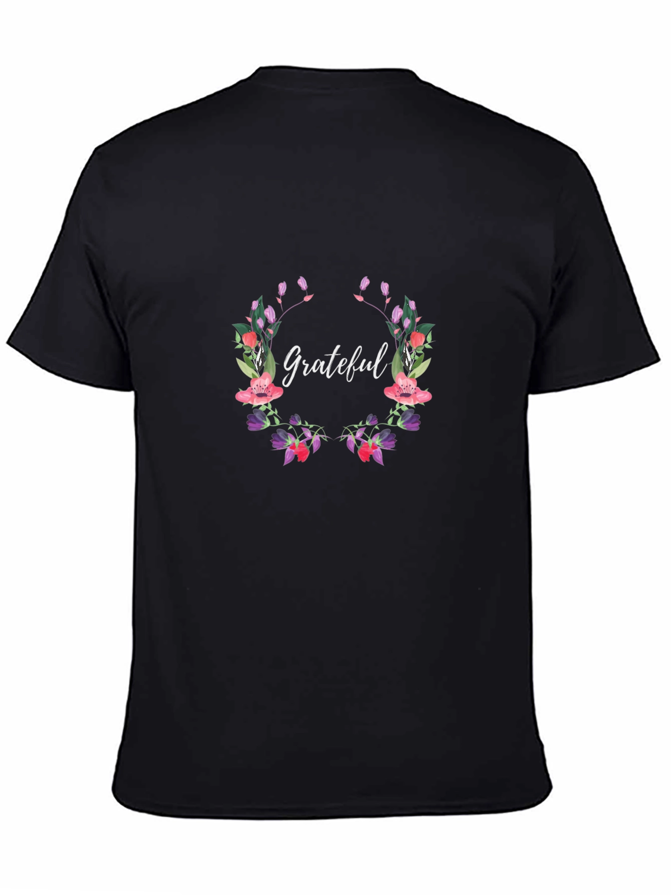Grateful Floral Wreath Black T-Shirt