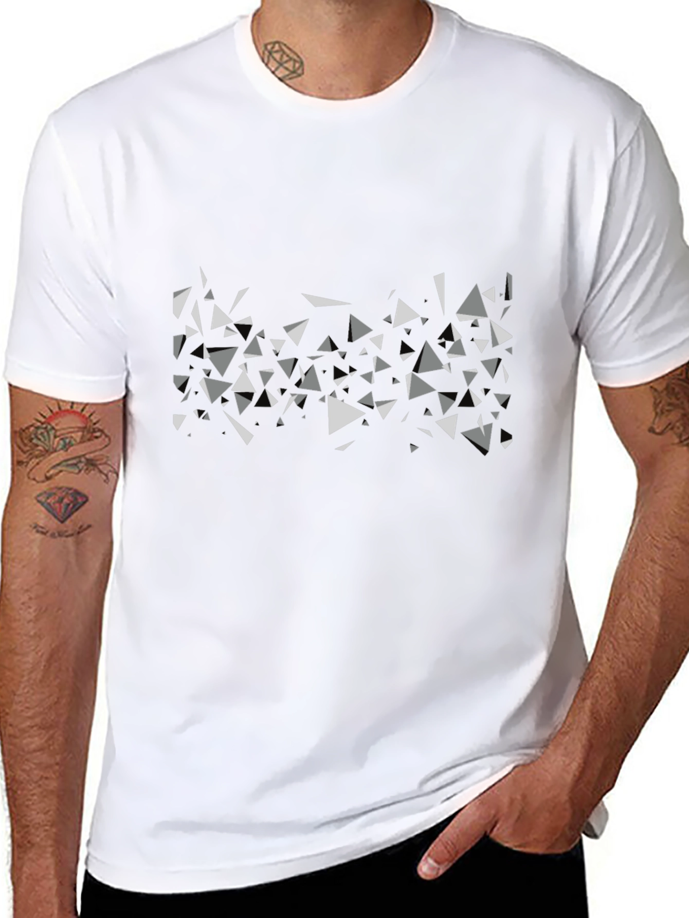 Geometric Triangle Print Black T-Shirt
