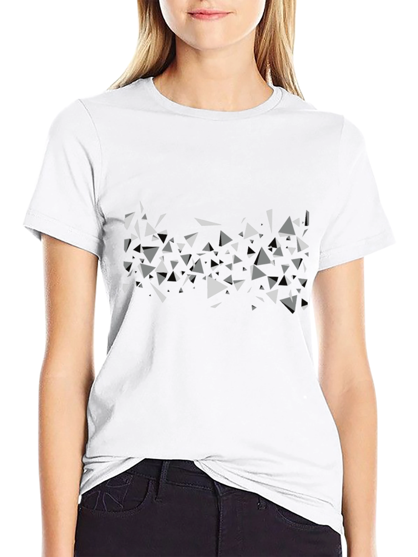 Geometric Triangle Print Black T-Shirt