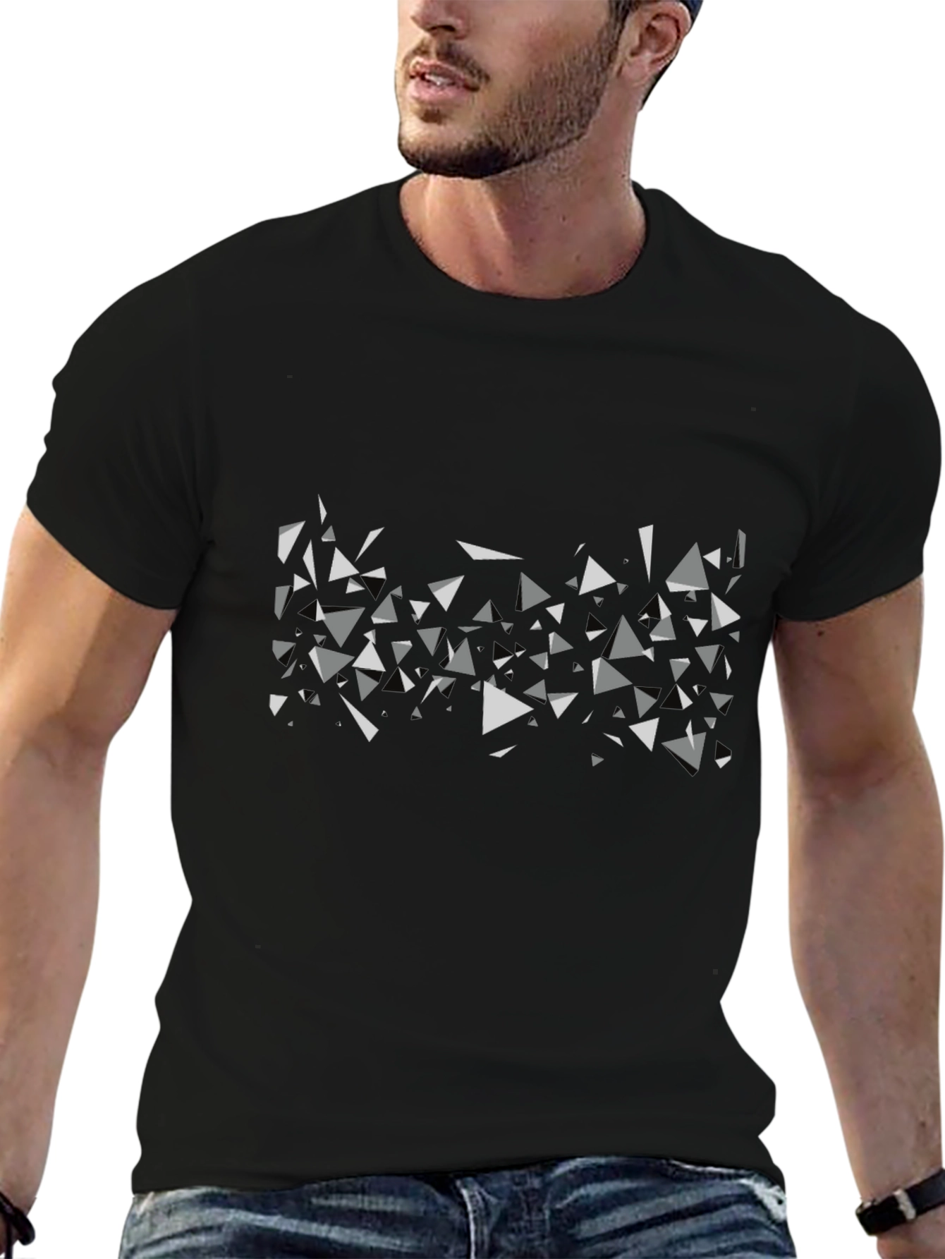 Geometric Triangle Print Black T-Shirt