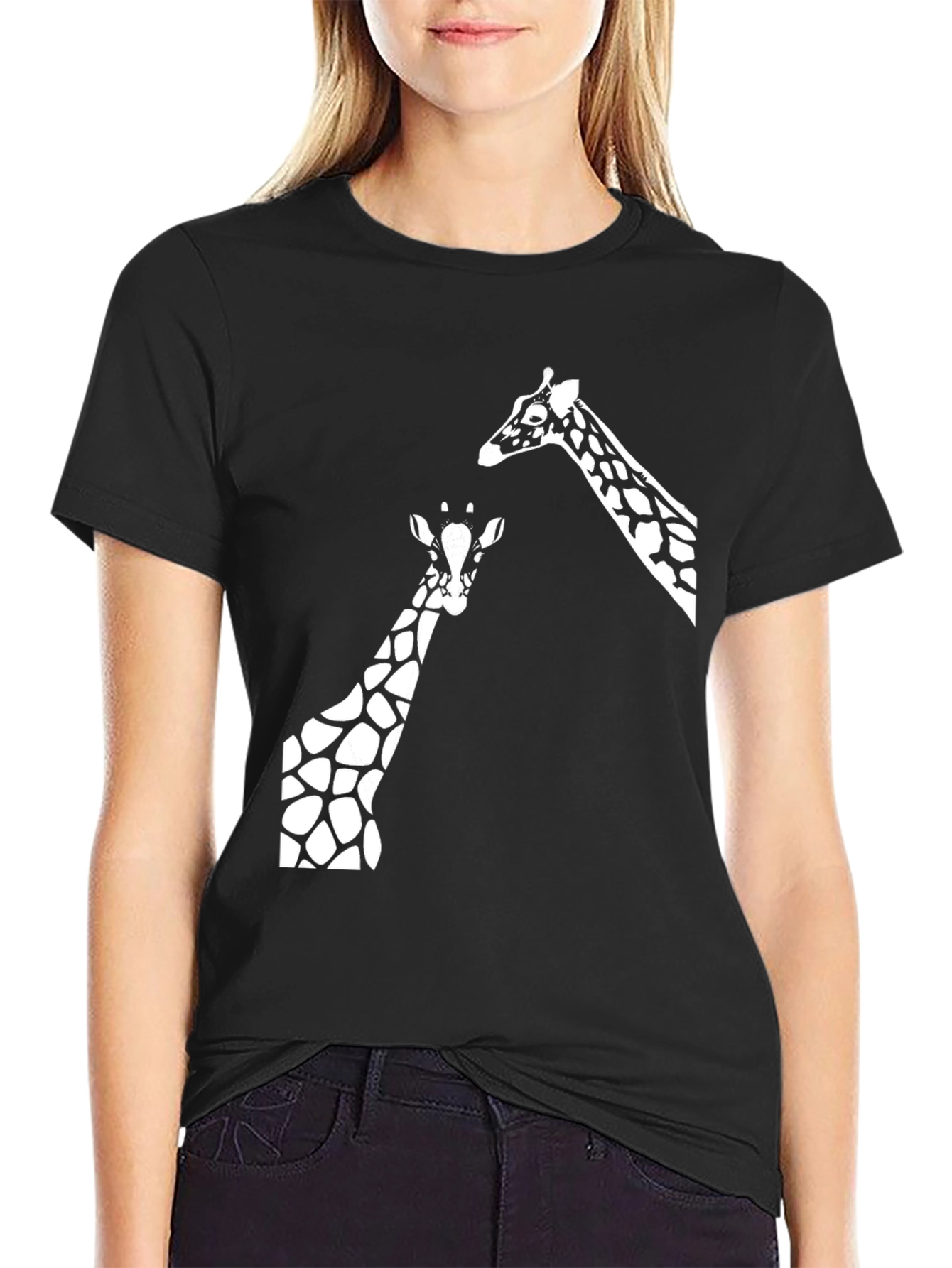 Giraffe Graphic Tee - Black Cotton T-Shirt