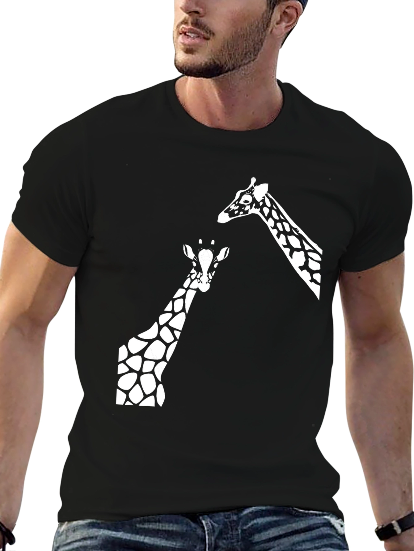Giraffe Graphic Tee - Black Cotton T-Shirt