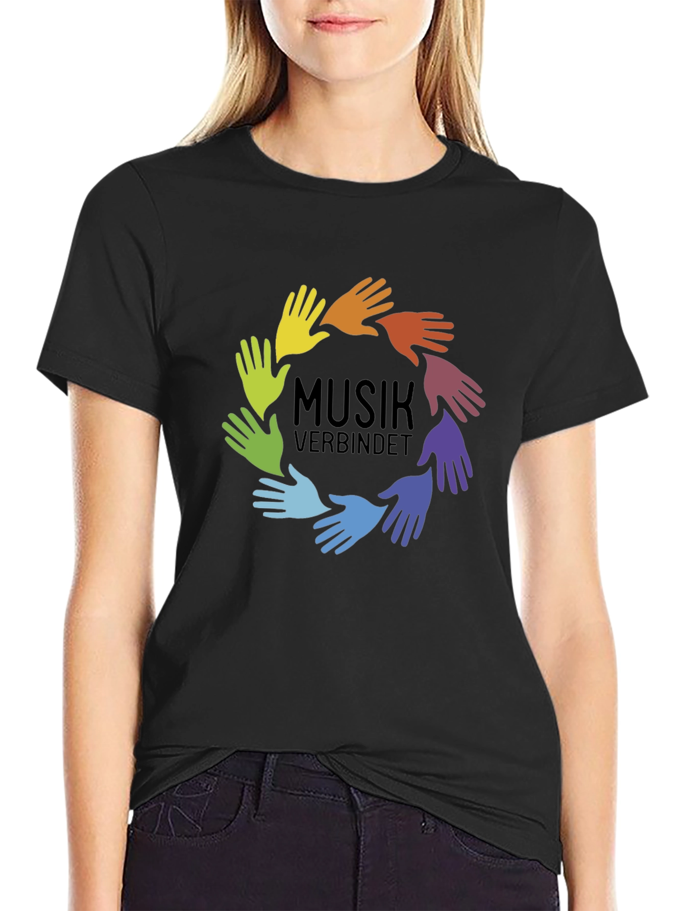 Music Unites T-Shirt - Rainbow Hands Design