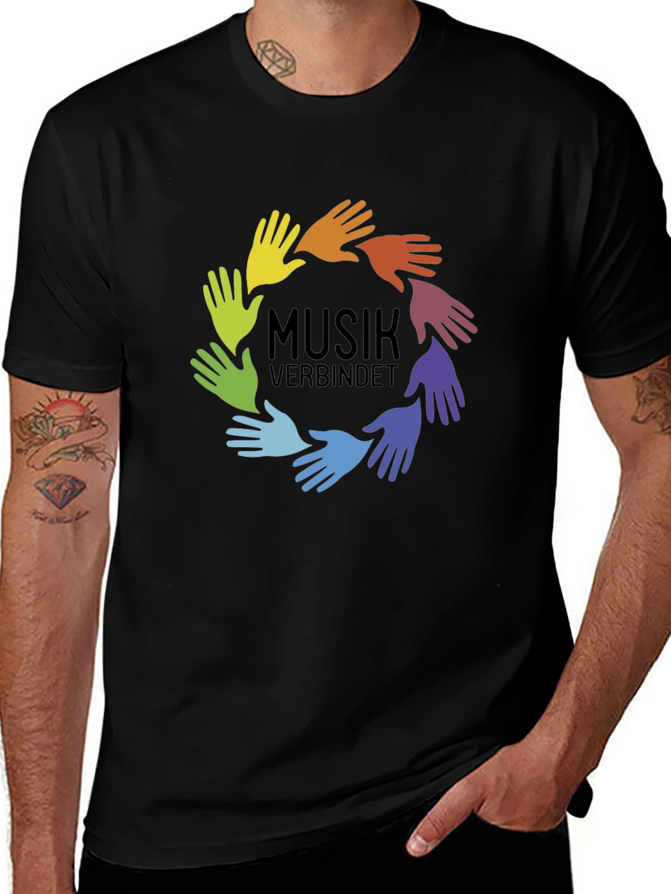 Music Unites T-Shirt - Rainbow Hands Design