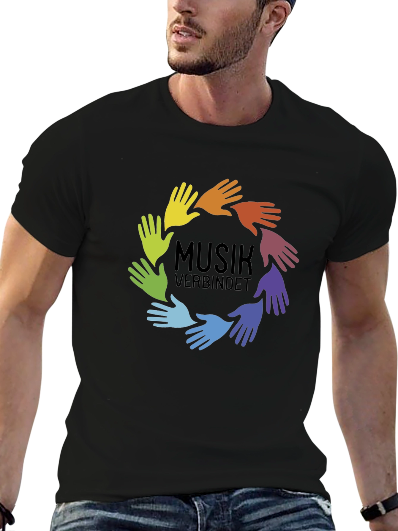 Music Unites T-Shirt - Rainbow Hands Design
