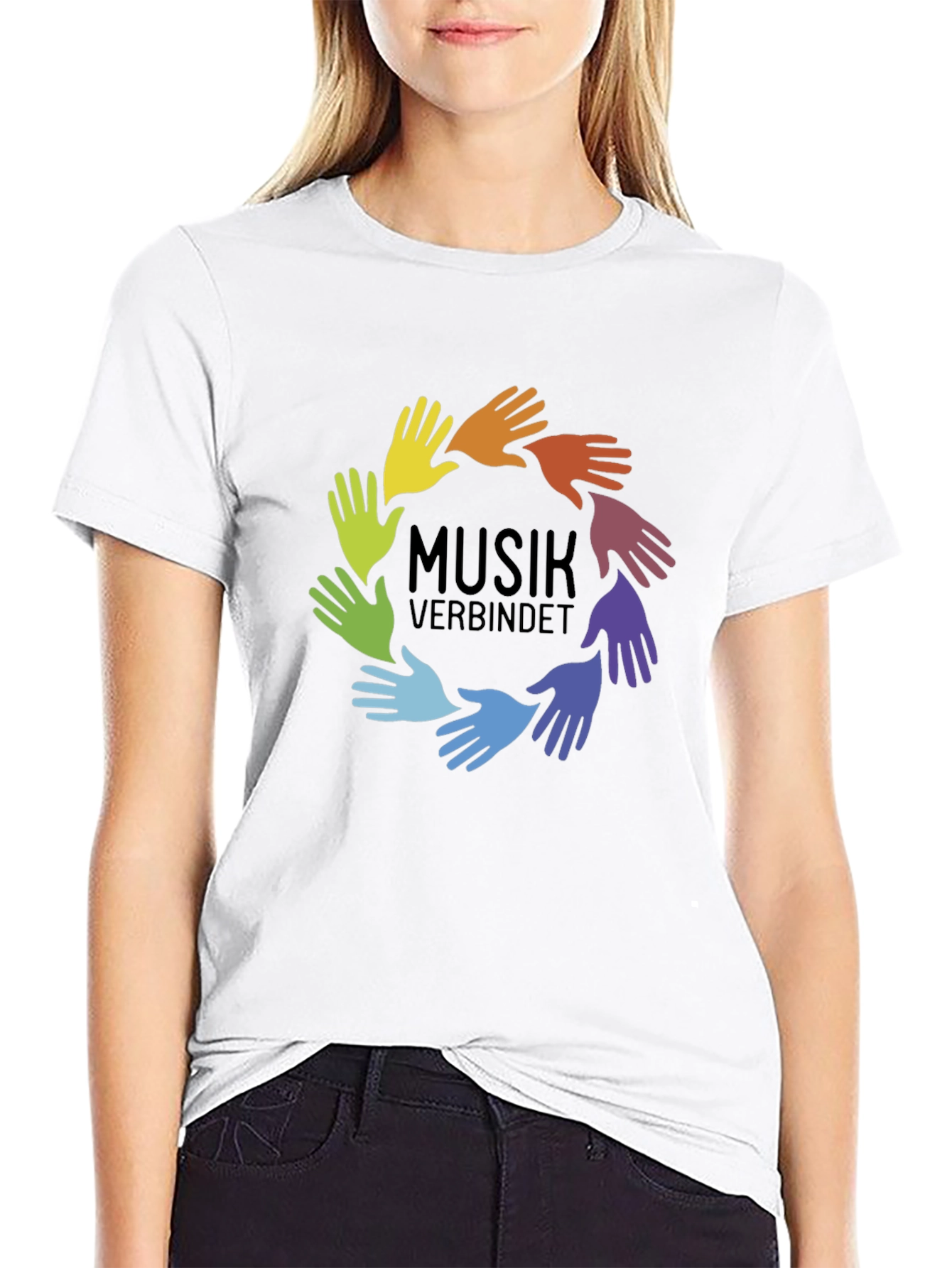 Music Unites T-Shirt - Rainbow Hands Design