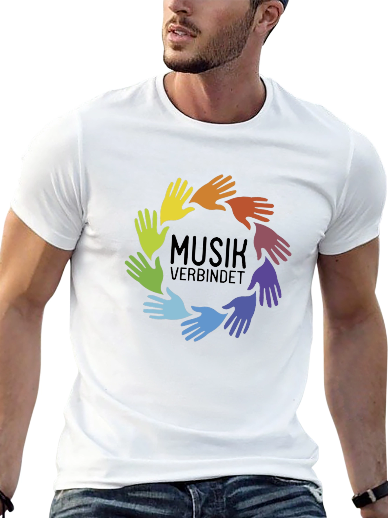 Music Unites T-Shirt - Rainbow Hands Design