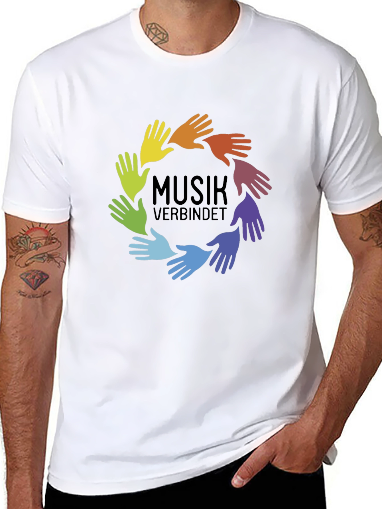 Music Unites T-Shirt - Rainbow Hands Design
