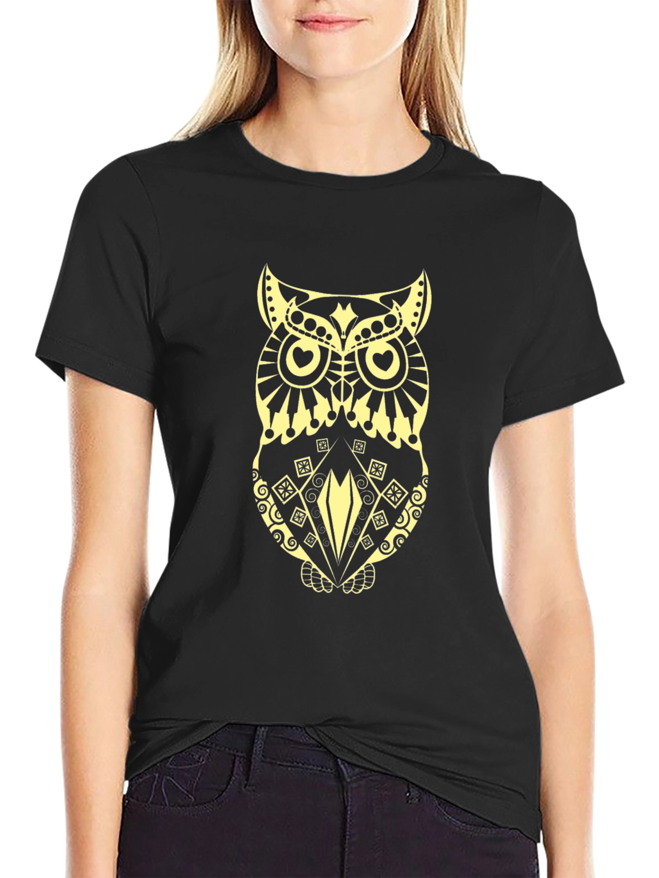 Black Owl Graphic Print Tee