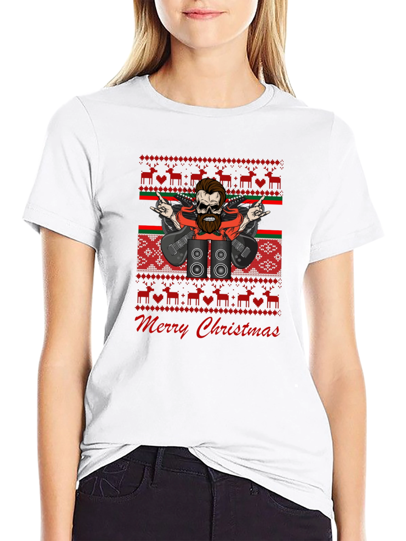 Rock and Roll Christmas T-Shirt - Ugly Sweater Style