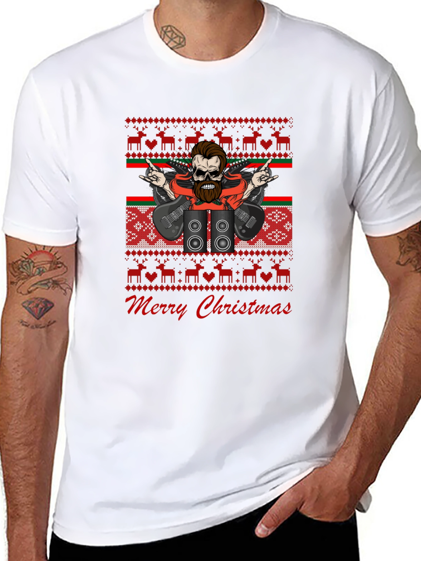 Rock and Roll Christmas T-Shirt - Ugly Sweater Style