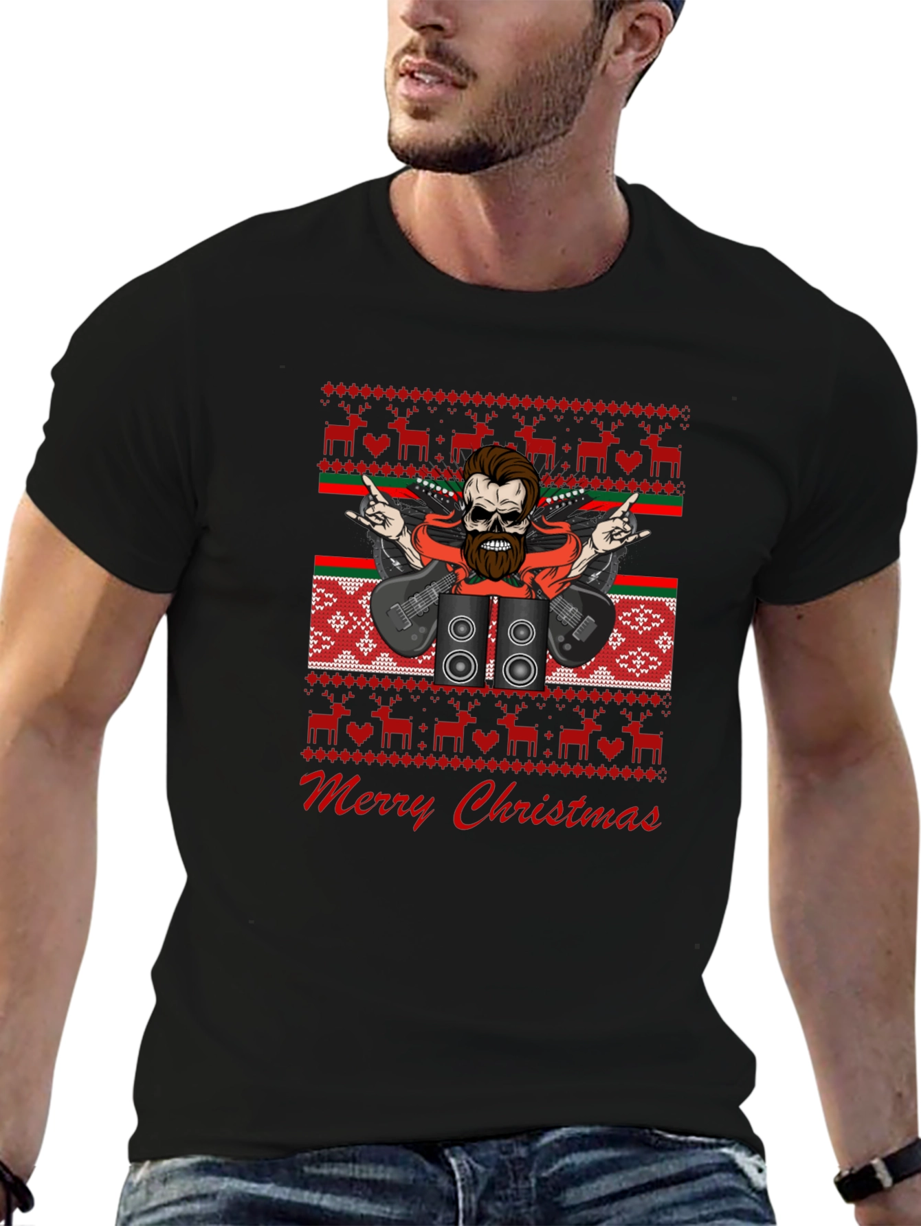Rock and Roll Christmas T-Shirt - Ugly Sweater Style